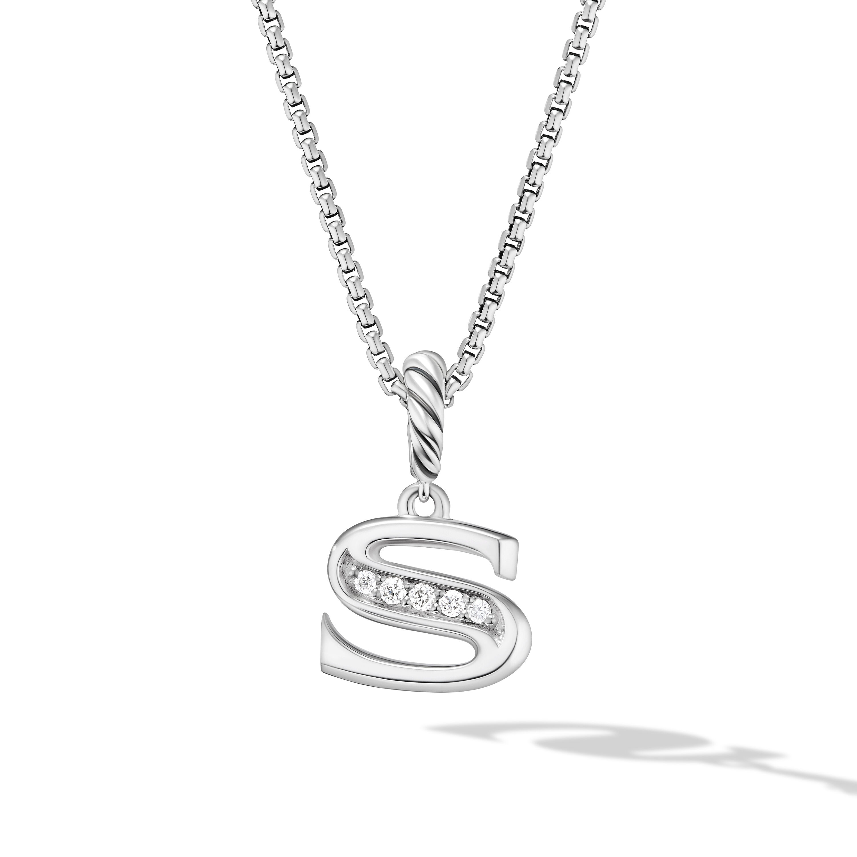 PavÃ© Initial Pendant Necklace in Sterling Silver with Diamond S