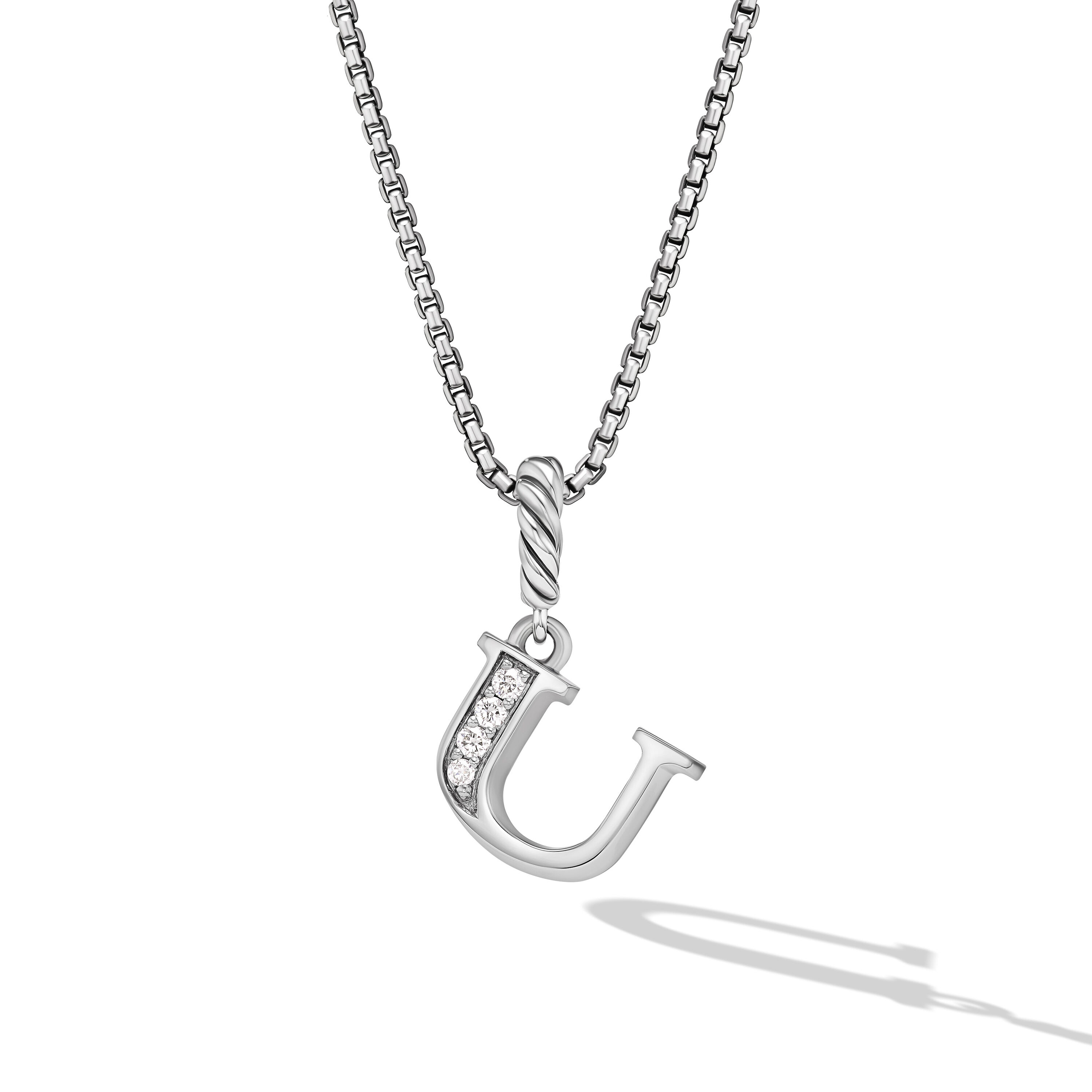 PavÃ© Initial Pendant Necklace in Sterling Silver with Diamond U