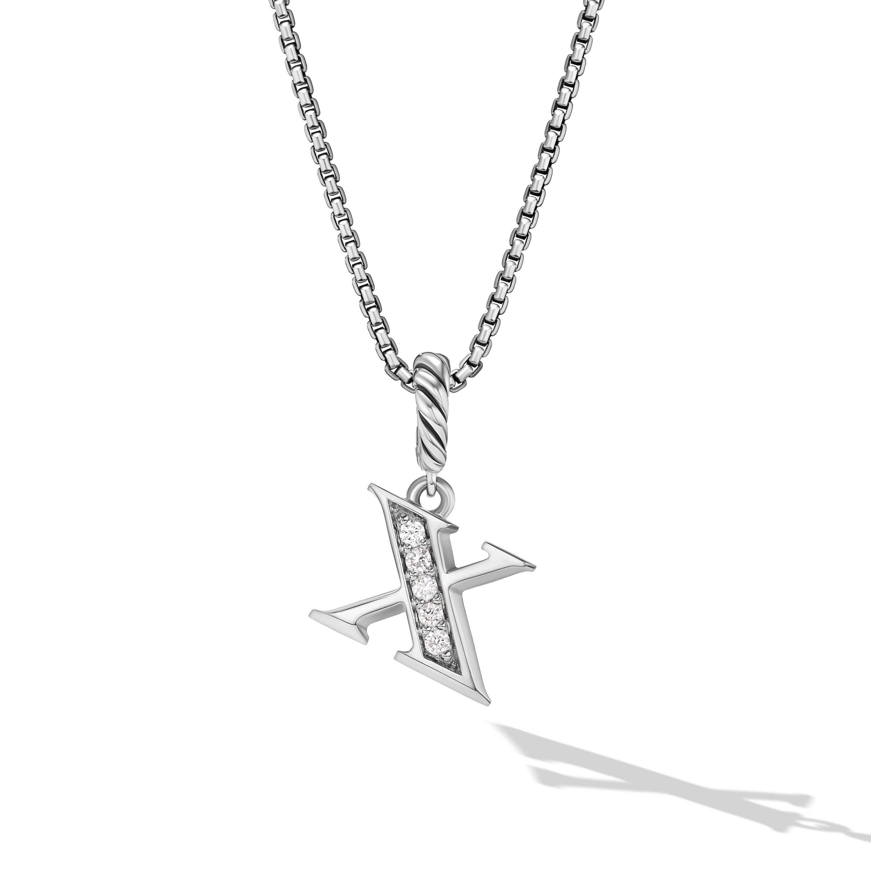 PavÃ© Initial Pendant Necklace in Sterling Silver with Diamond X