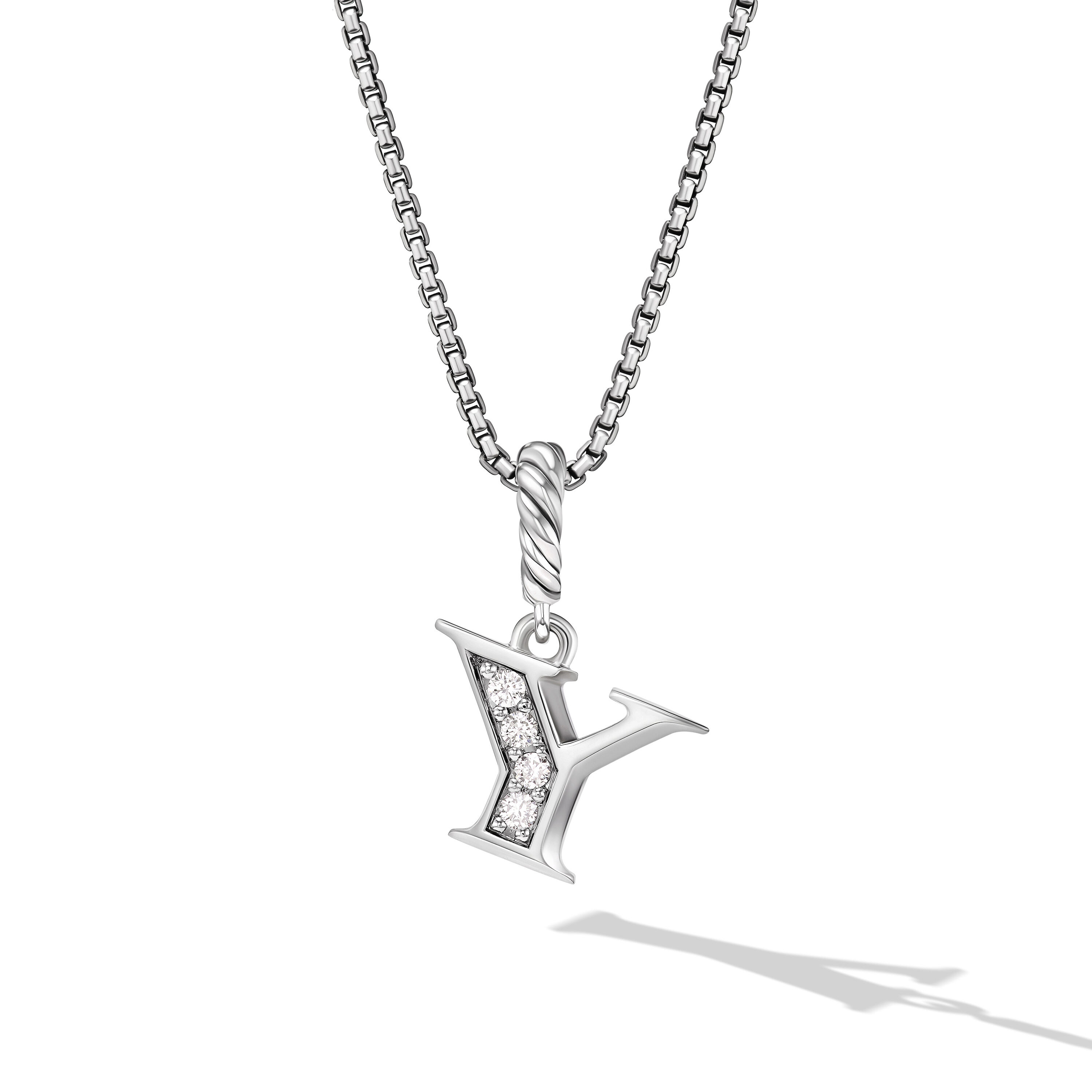 PavÃ© Initial Pendant Necklace in Sterling Silver with Diamond Y