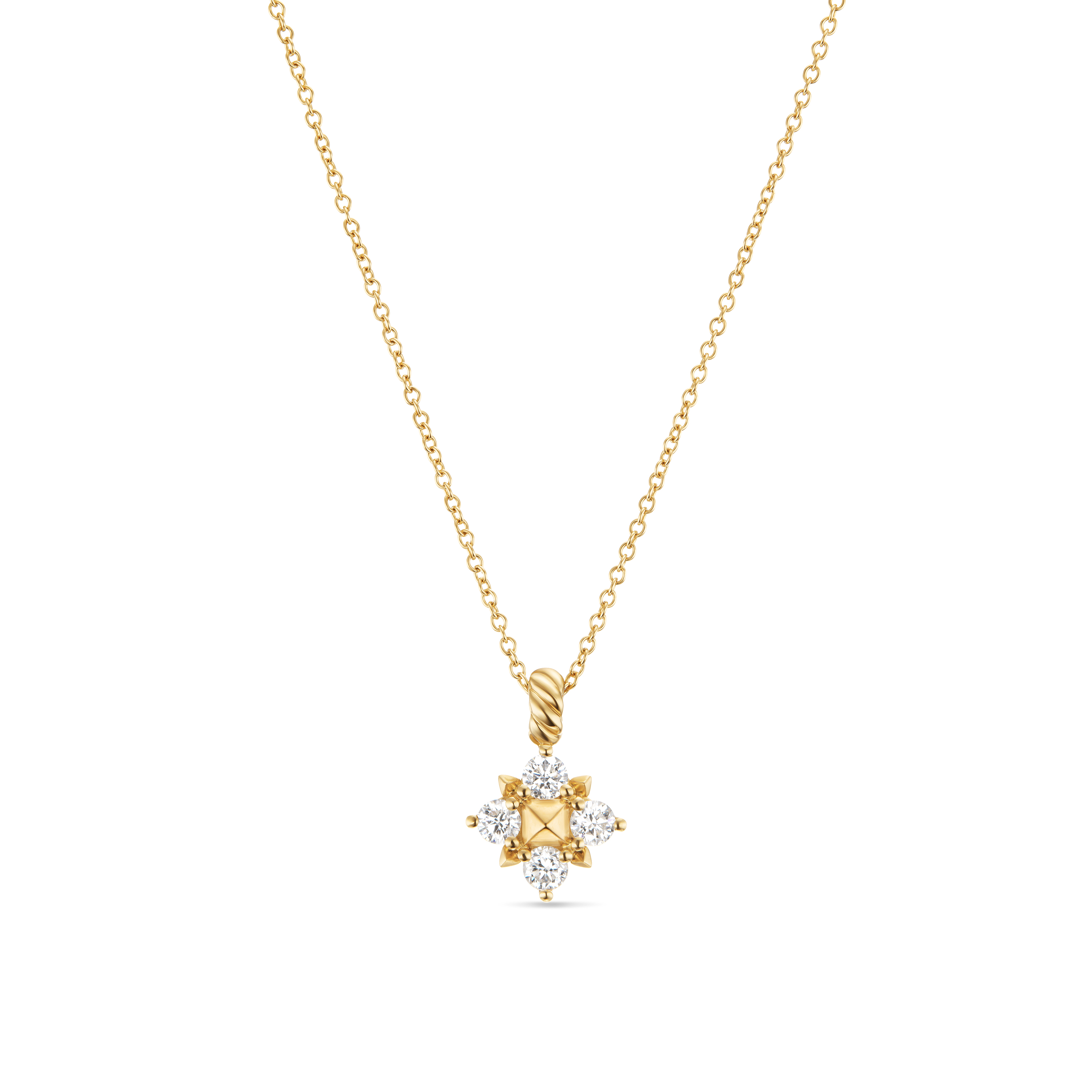 Petite Modern Renaissance Pyramid Pendant Necklace in 18K Yellow Gold with Diamonds, 8.1mm