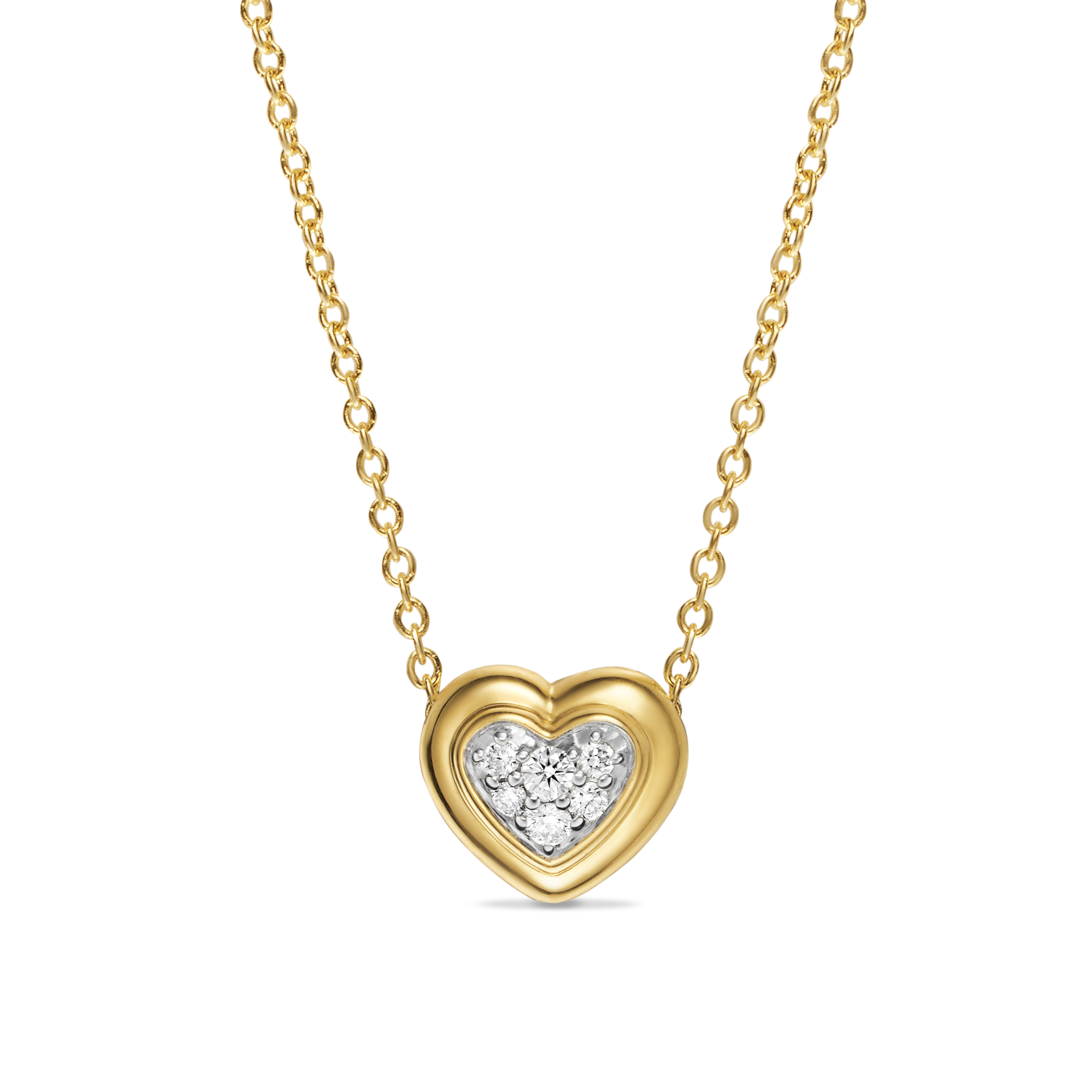 Puffy Heart Pendant Necklace in 18K Yellow Gold with Diamonds, 7.8mm