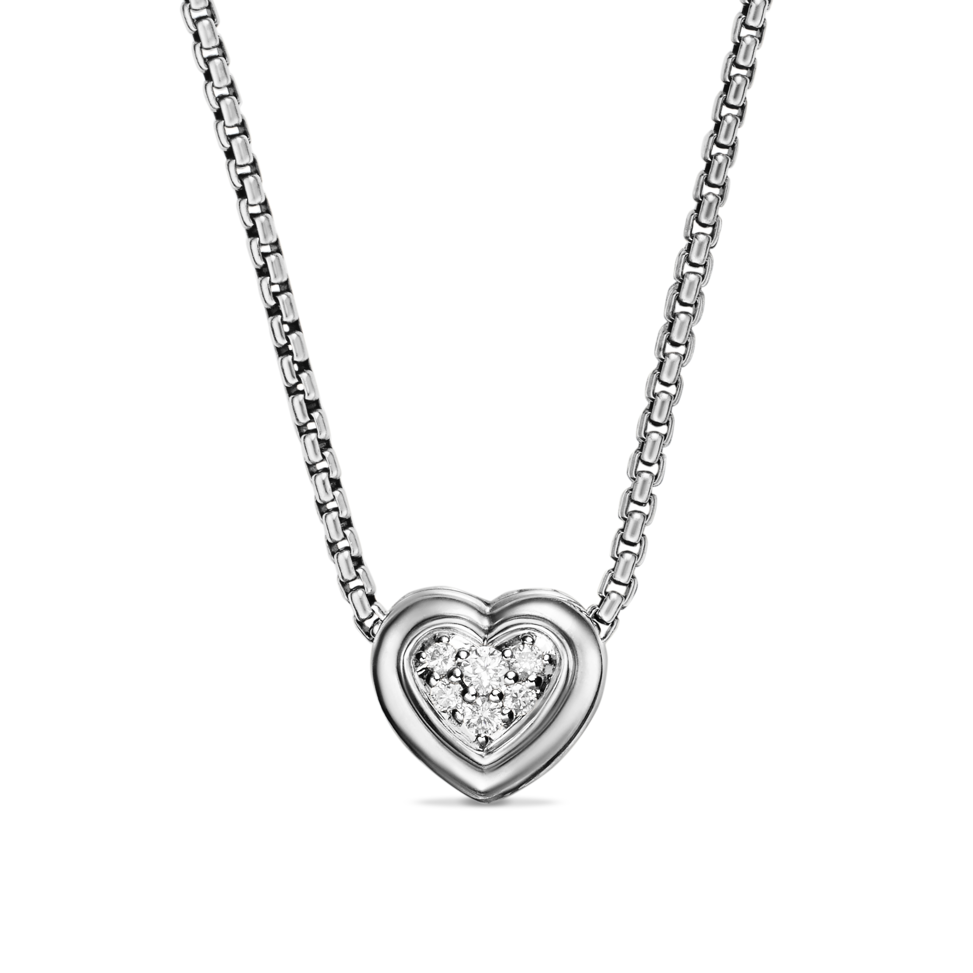 Puffy Heart Pendant Necklace in Sterling Silver with Diamonds, 7.8mm