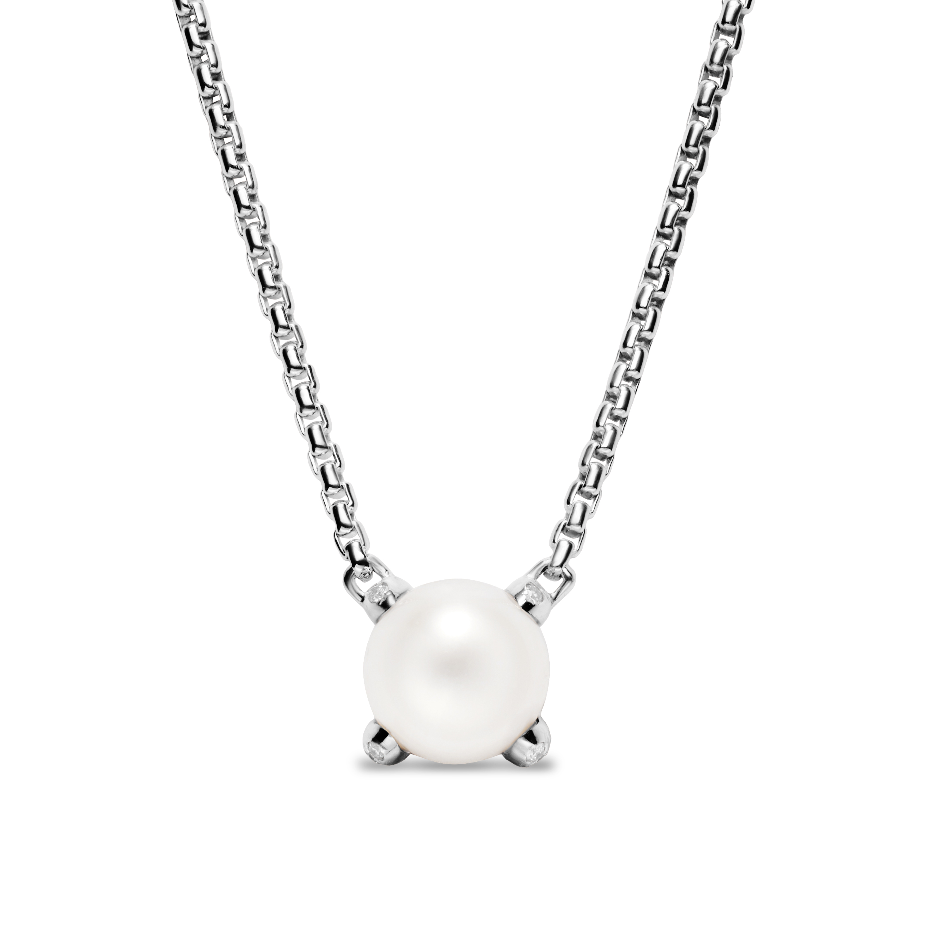 Pearl Classics Necklace in Sterling Silver with Diamonds, 6.5mm