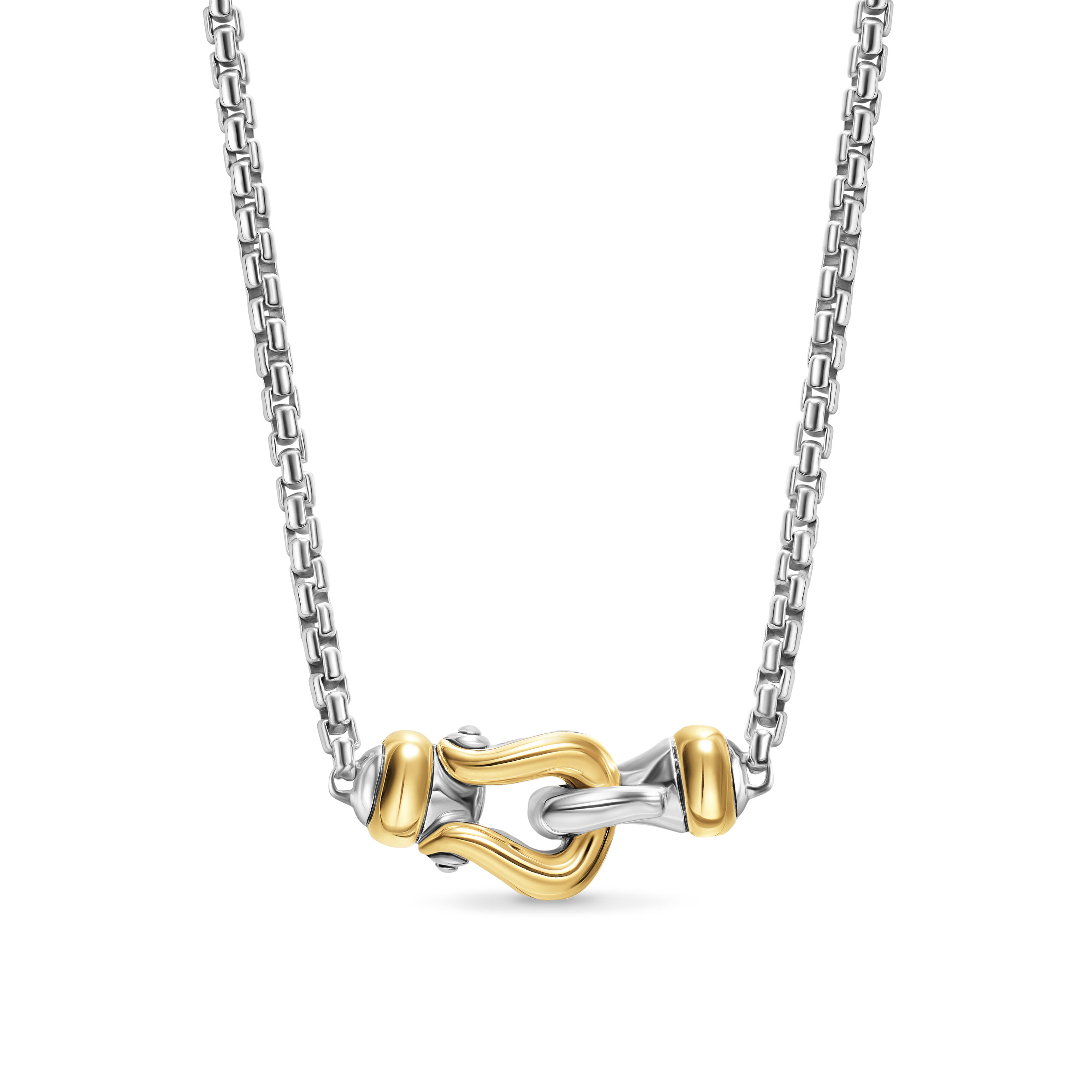 Petite Buckle Necklace in Sterling Silver with 14K Yellow Gold, 16.3mm