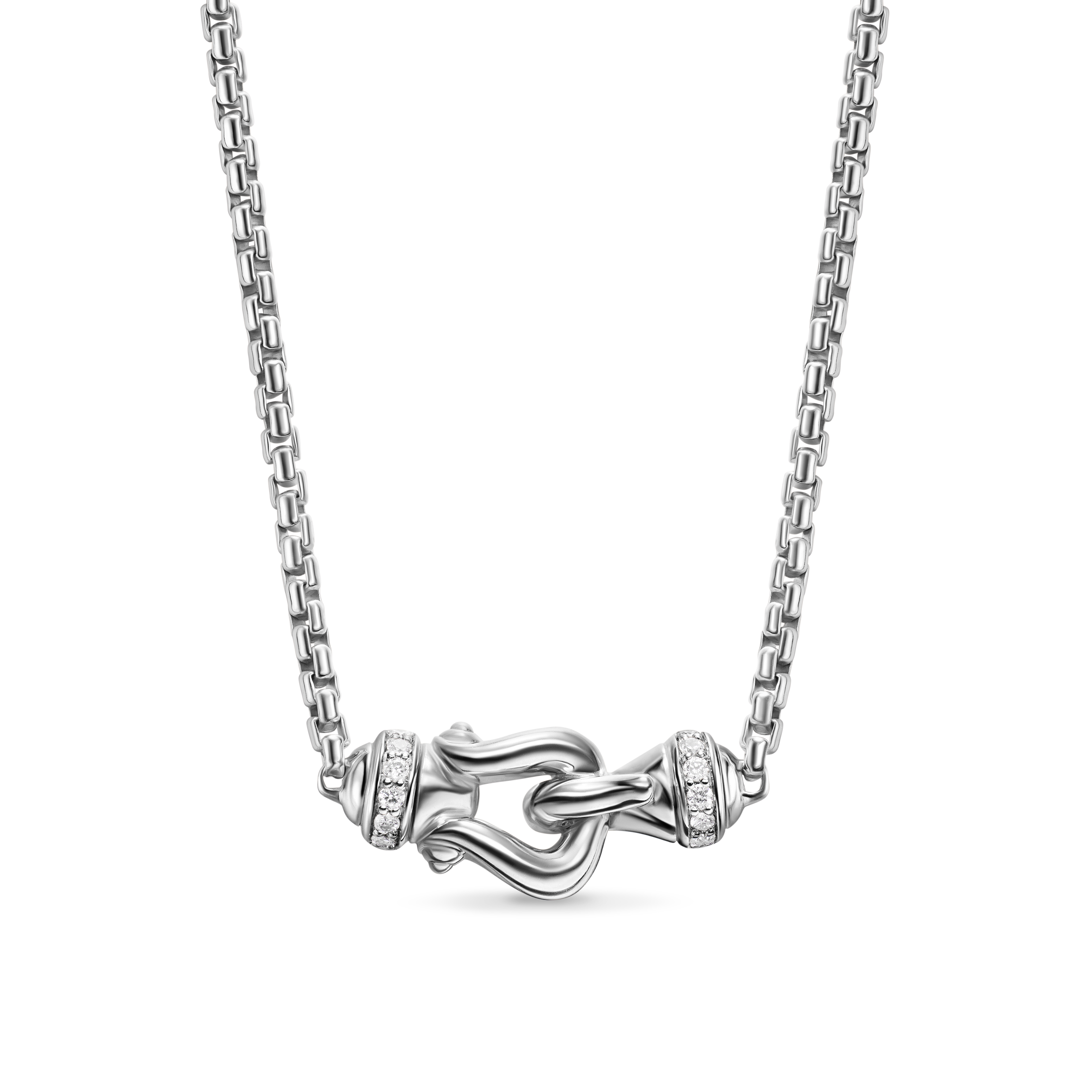 Petite Buckle Necklace in Sterling Silver with Diamonds, 16.2mm