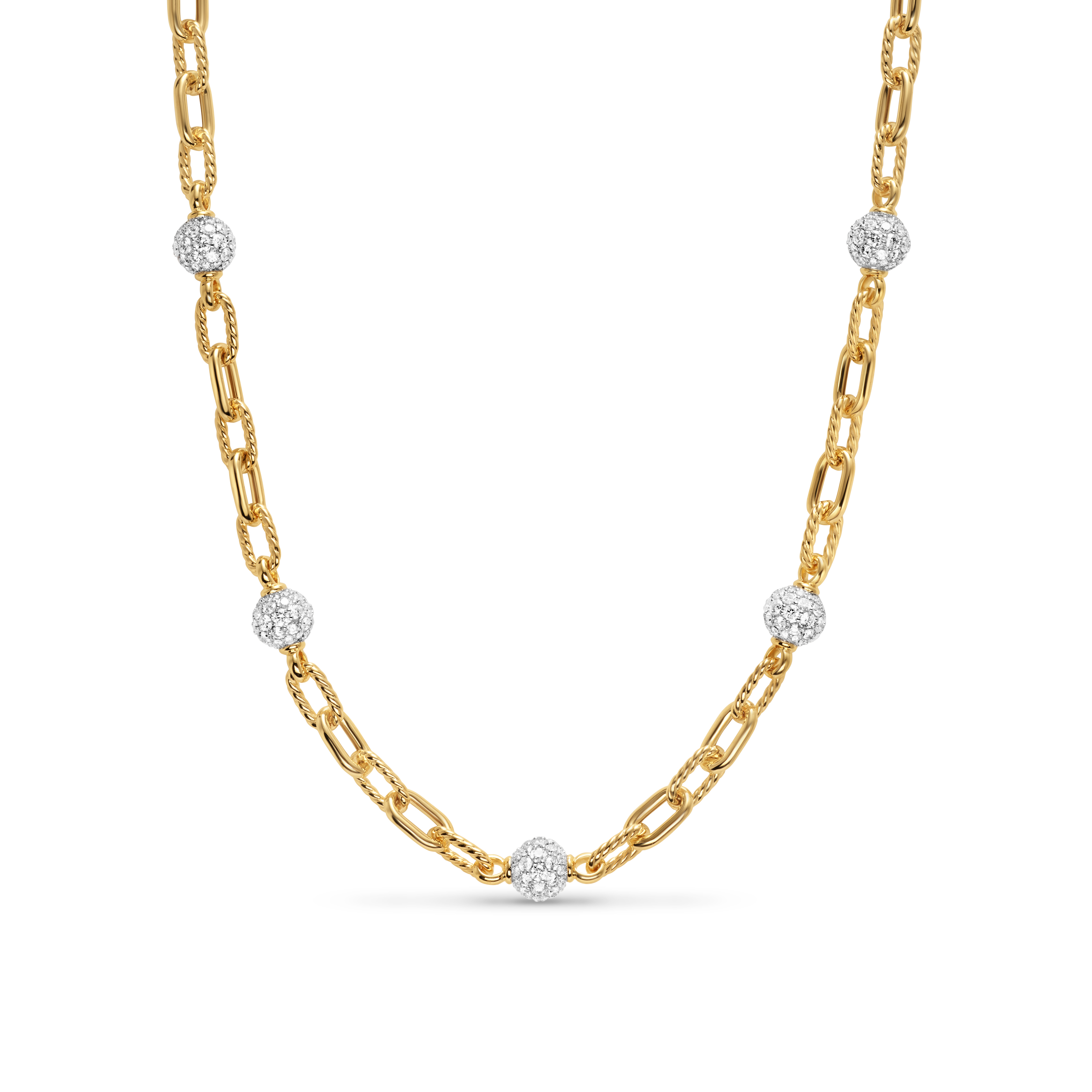 DY Madison® Pavé Bead Chain Necklace in 18K Yellow Gold with Diamonds, 6mm