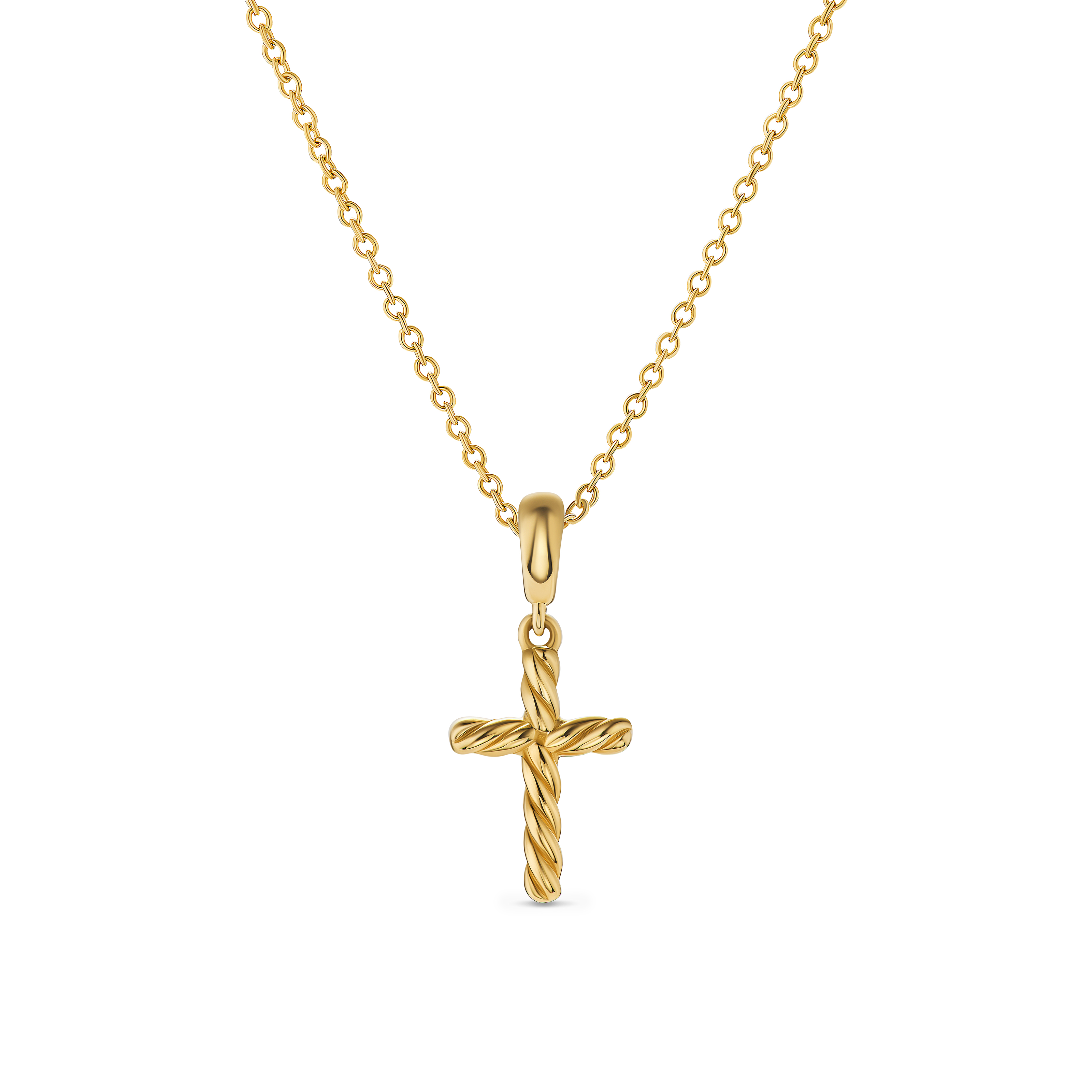 Cable Cross Pendant Necklace in 18K Yellow Gold, 17.5mm