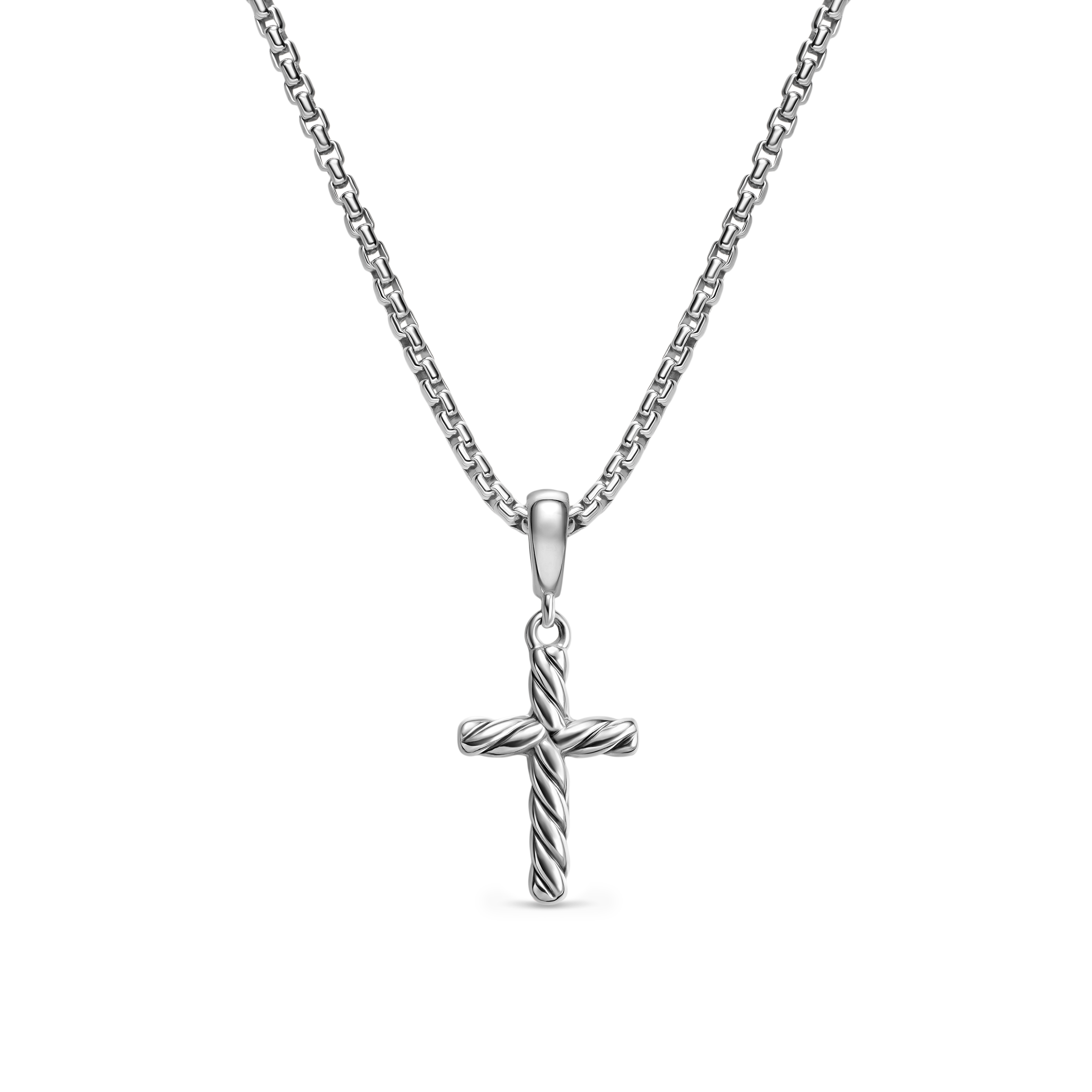 Cable Cross Pendant Necklace in Sterling Silver, 17.5mm
