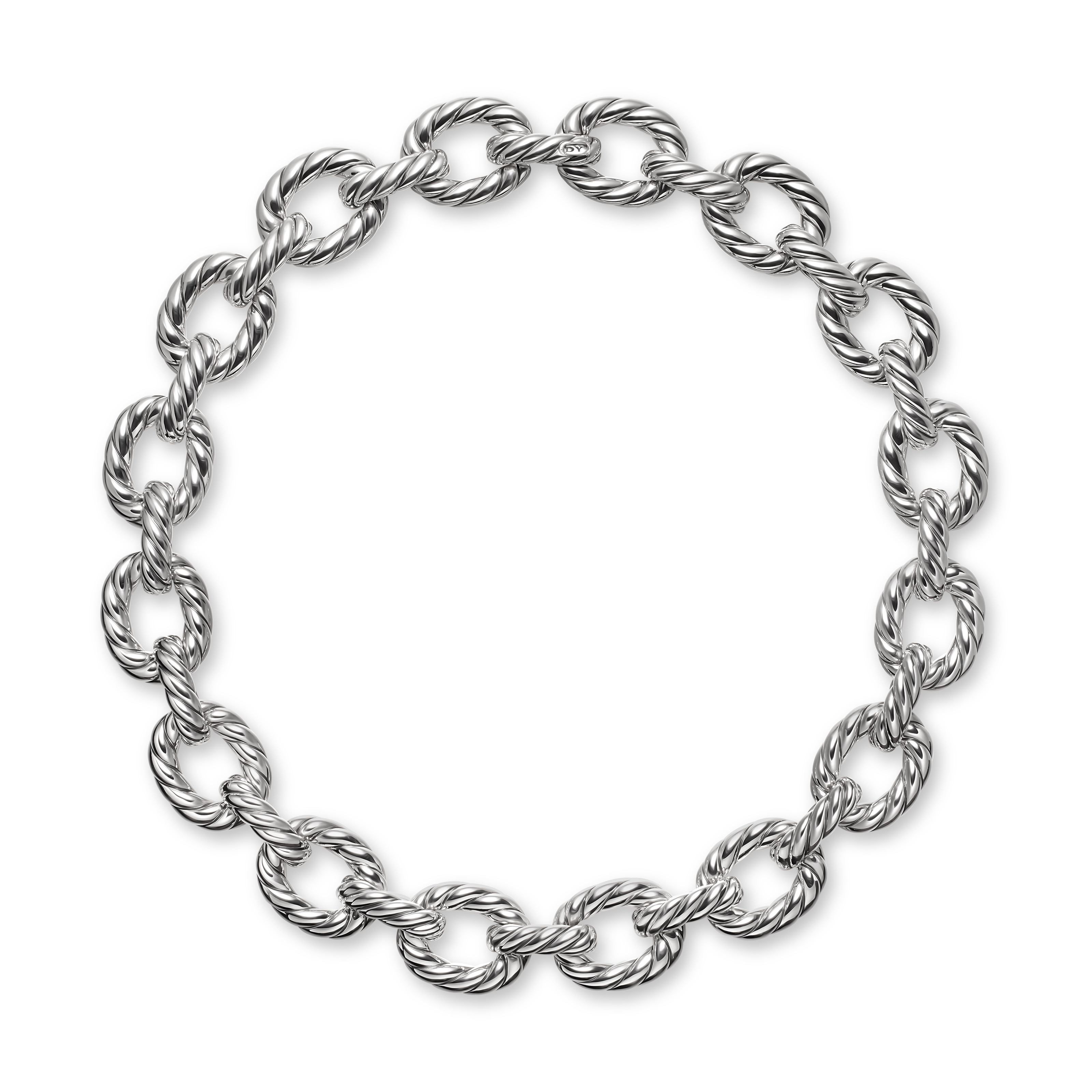 Sculpted Cable Oval Link Necklace in Sterling Silver, 18mm