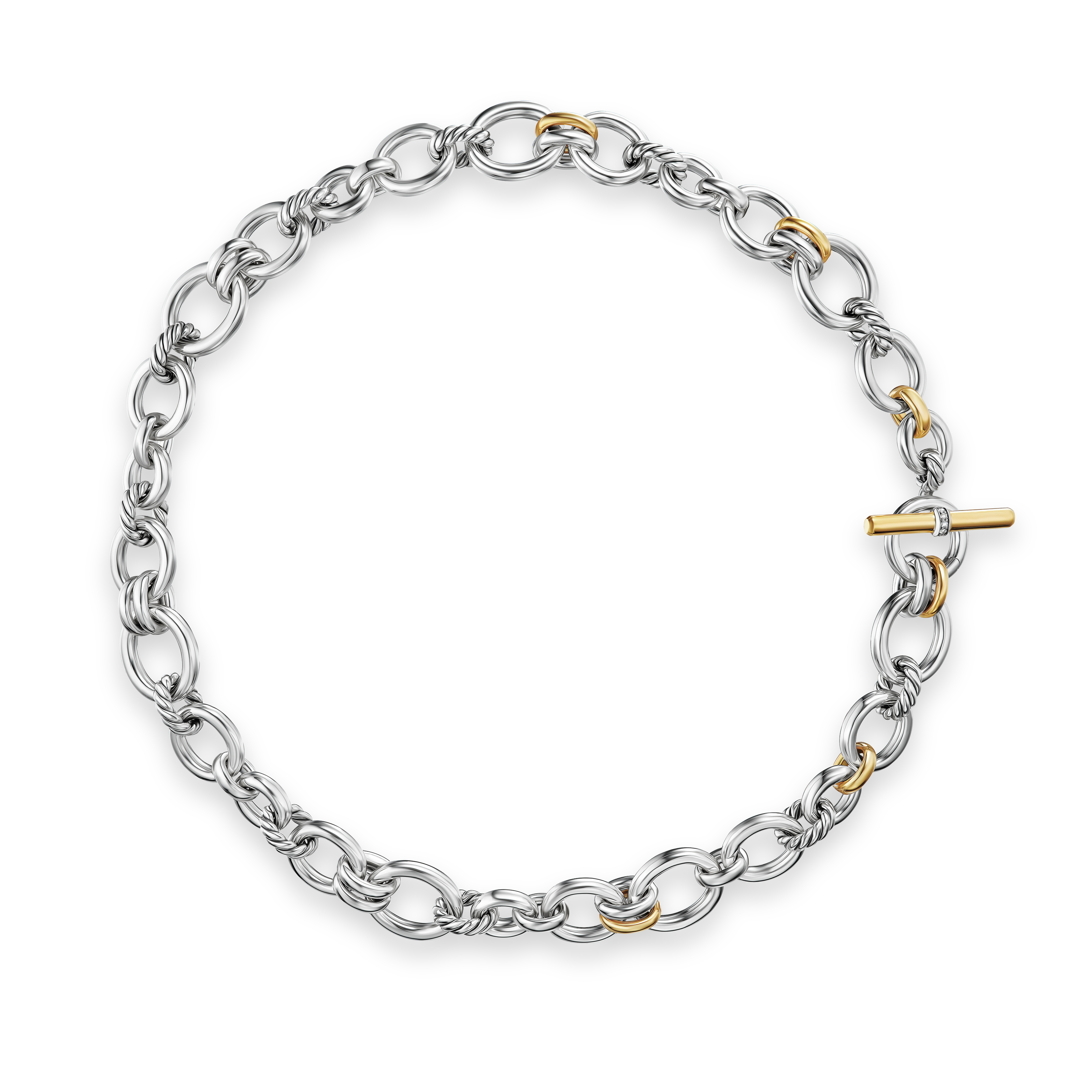 DY Mercer® Chain Necklace in Sterling Silver with 18K Yellow Gold and Diamonds, 8mm