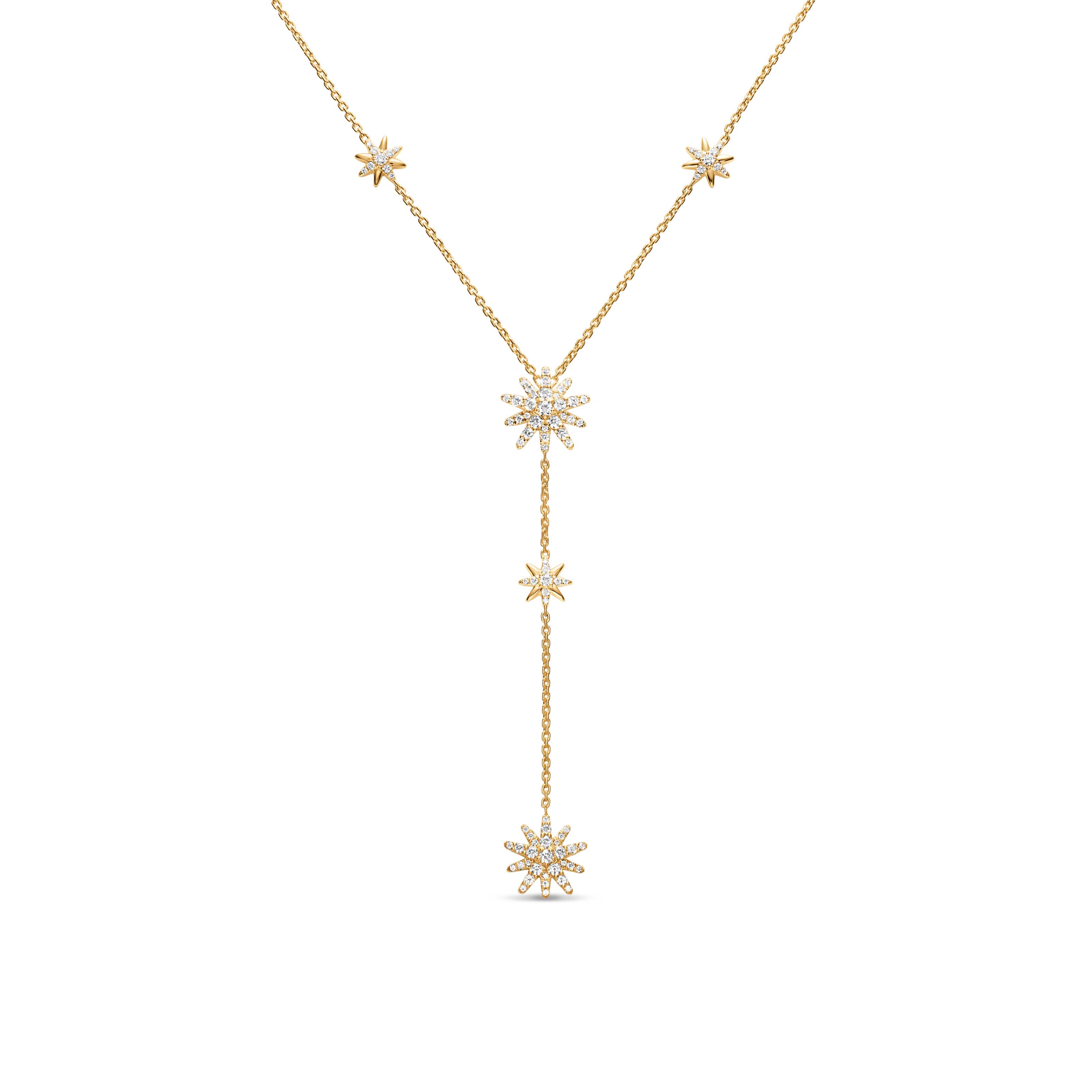 Starburst Y Necklace in 18K Yellow Gold with Diamonds, 76.7mm