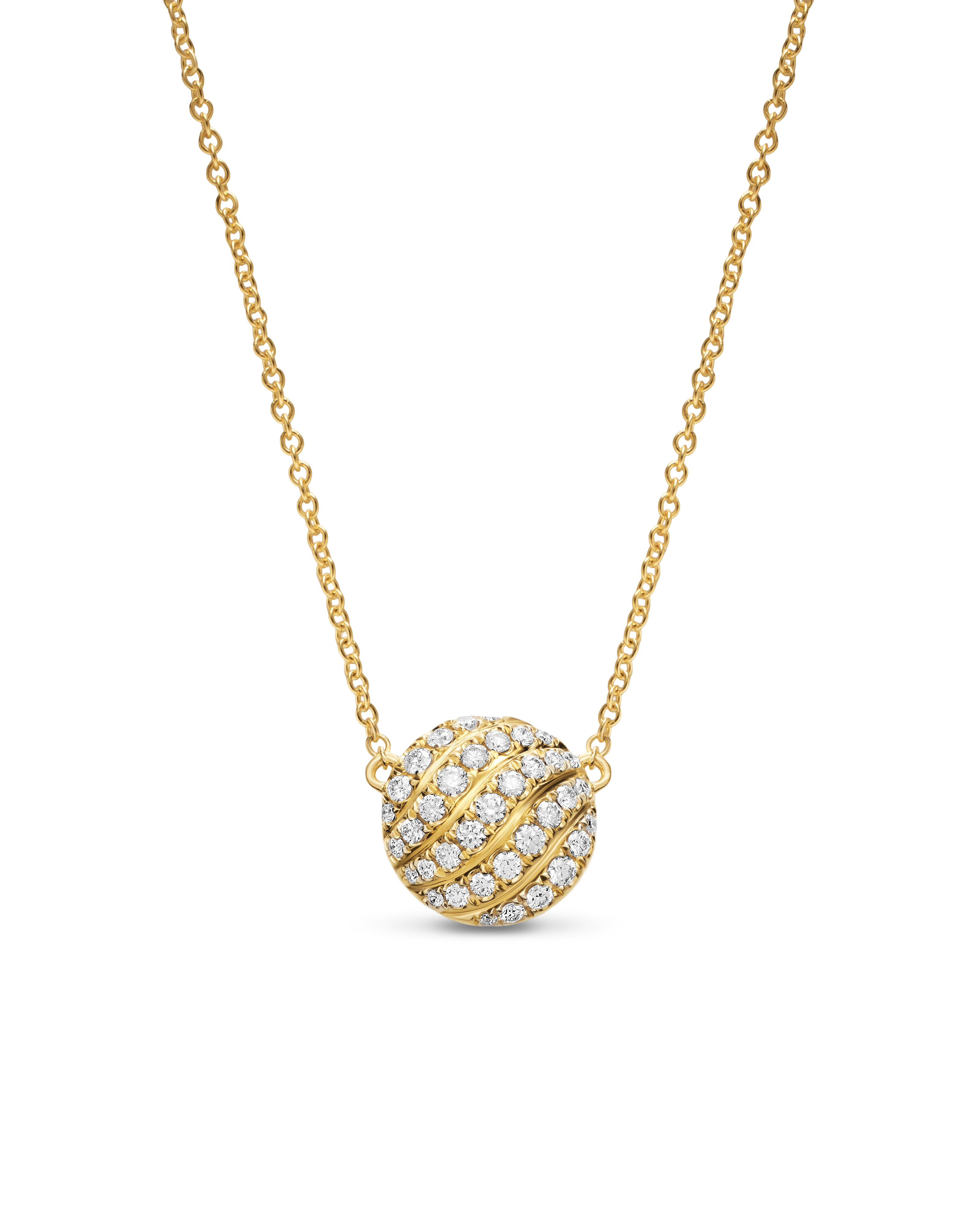 Sculpted Cable Pendant Necklace in 18K Yellow Gold with Diamonds, 10mm