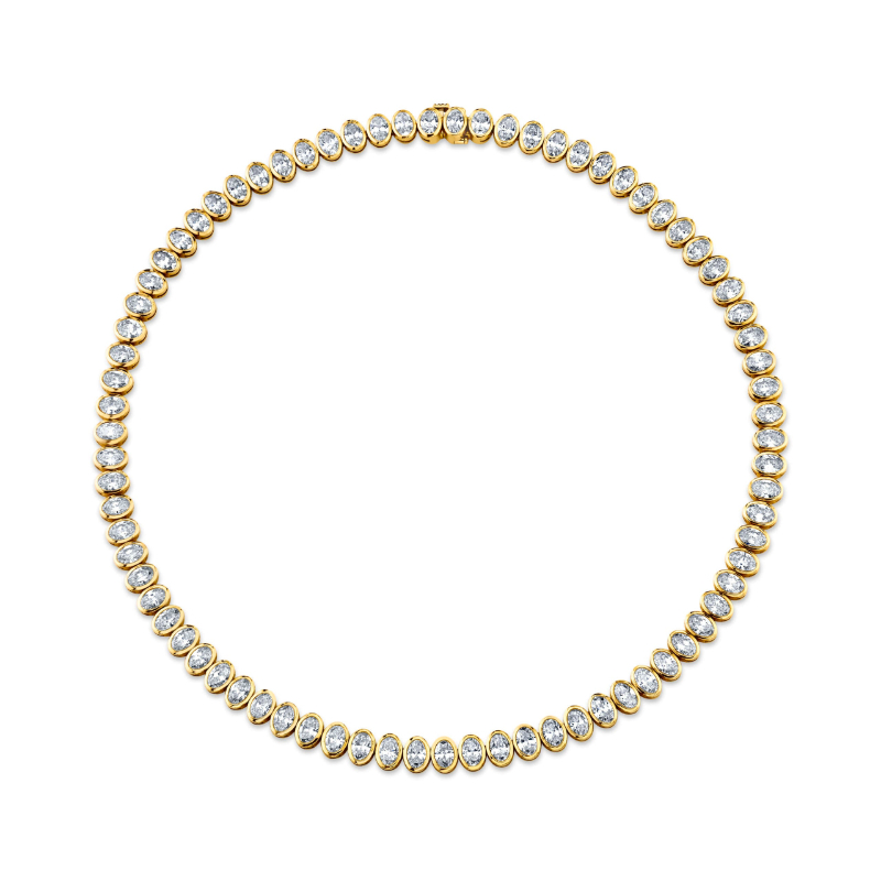 24.28 Carat Yellow Gold Straightline Bezeled Oval Necklace