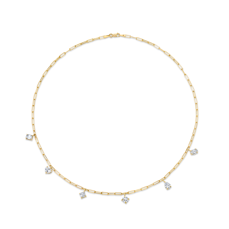 2.56 Carat 18k Yellow Gold Diamond Charm Necklace with Fancy Shapes