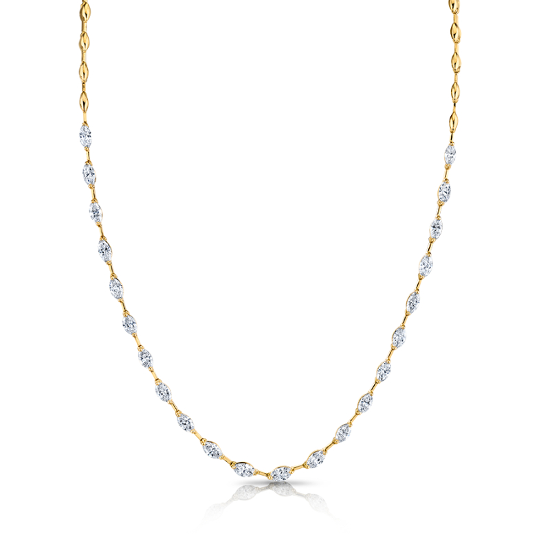 4.35 Carat 18k Yellow Gold Marquise Diamonds Straight Line Bar Necklace