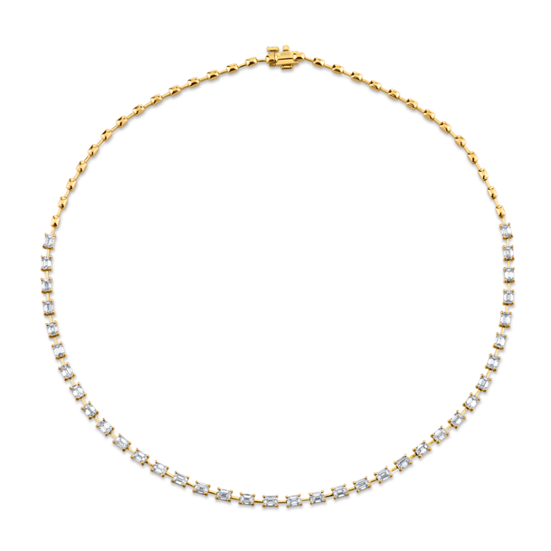 7.03 Carat 18k Yellow Gold Emerald-Cut Diamonds Set Necklace