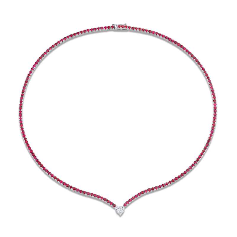 Straight Line Ruby  Necklace with Diamond Accent