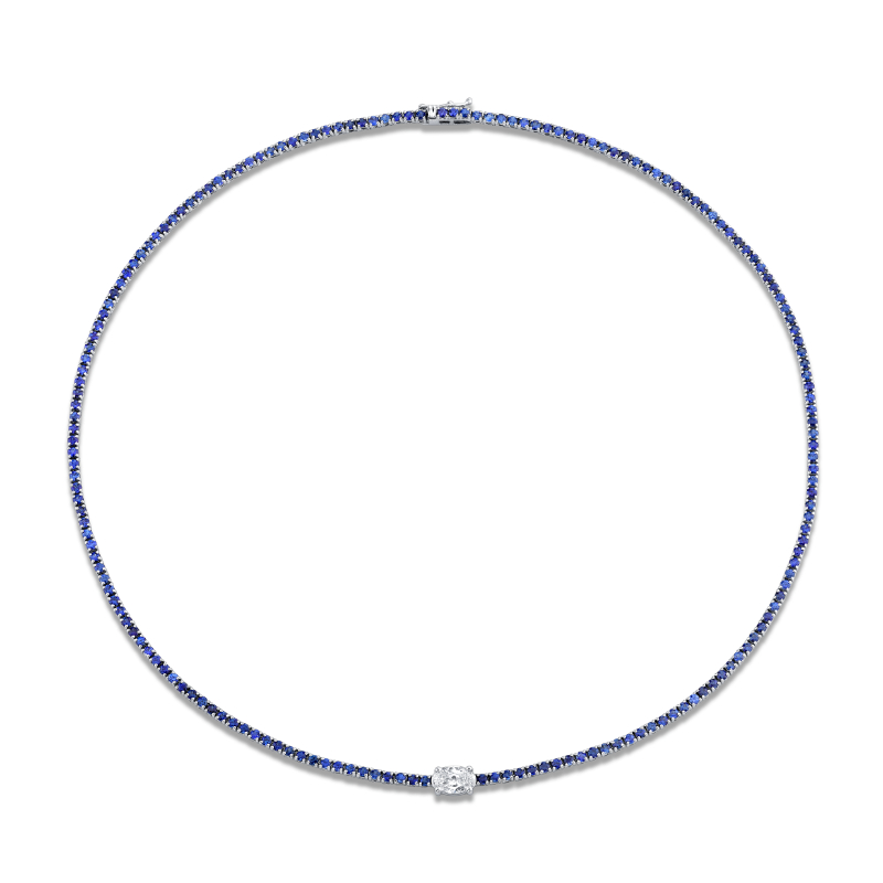 Straight Line Sapphire Necklace with Diamond Accent