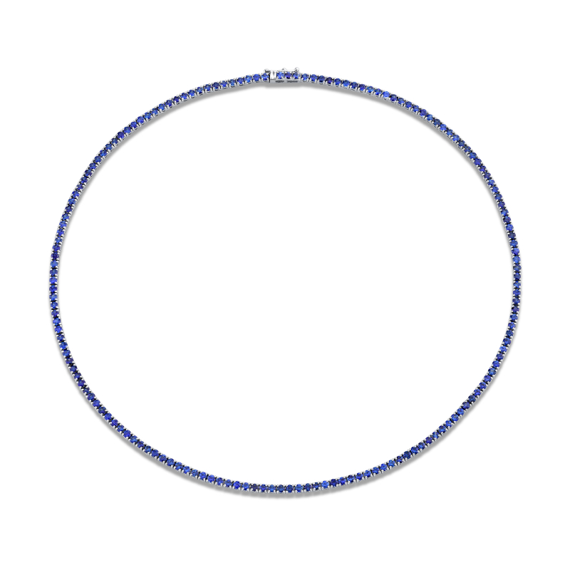 9.06 Carat 18k White Gold Blue Sapphire Straight Line Necklace