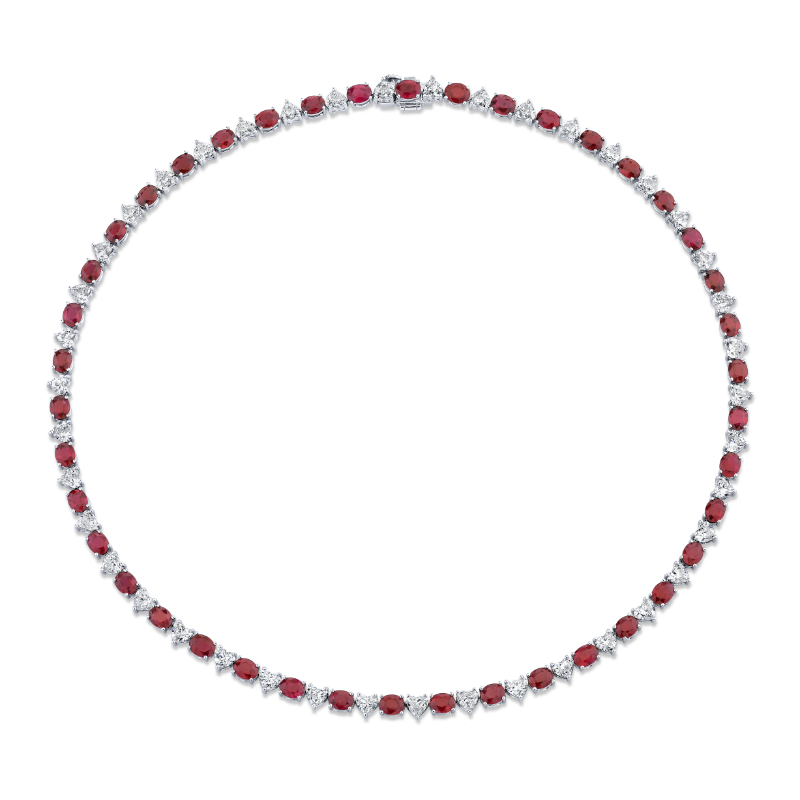 28.20 Carat 18k White Gold Oval Ruby Necklace