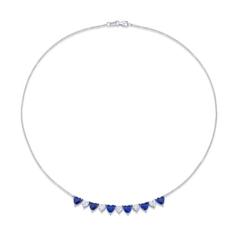 Alternating Heart Shape Diamond & Sapphire Necklace