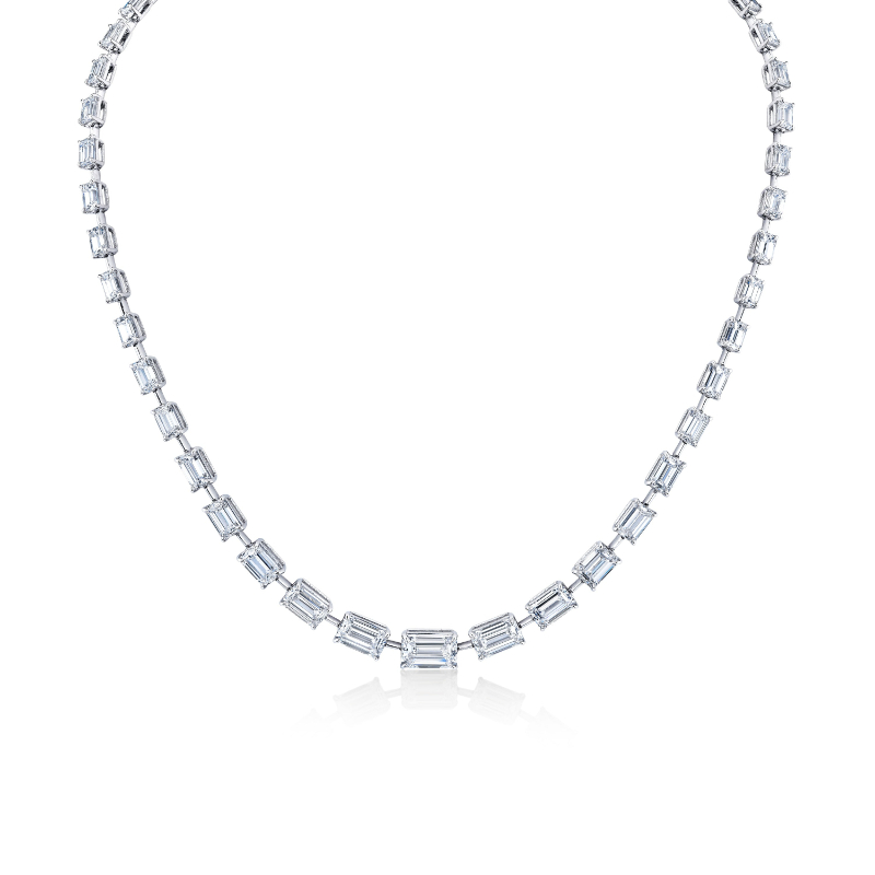 Graduated East-West Emerald Cut Diamond Necklace