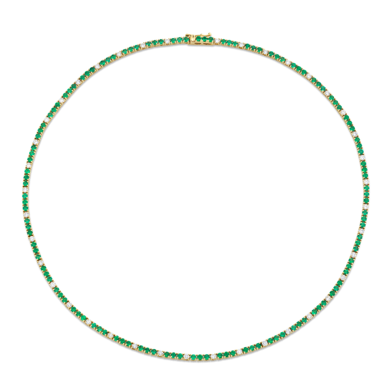 Round Green Emeralds and Diamonds Necklace