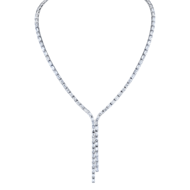 Emerald Cut Diamond Lariat Necklace