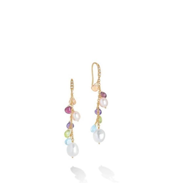18K Yellow Gold Gemstone Earrings with Freshwater Pearls & Diamond Accent