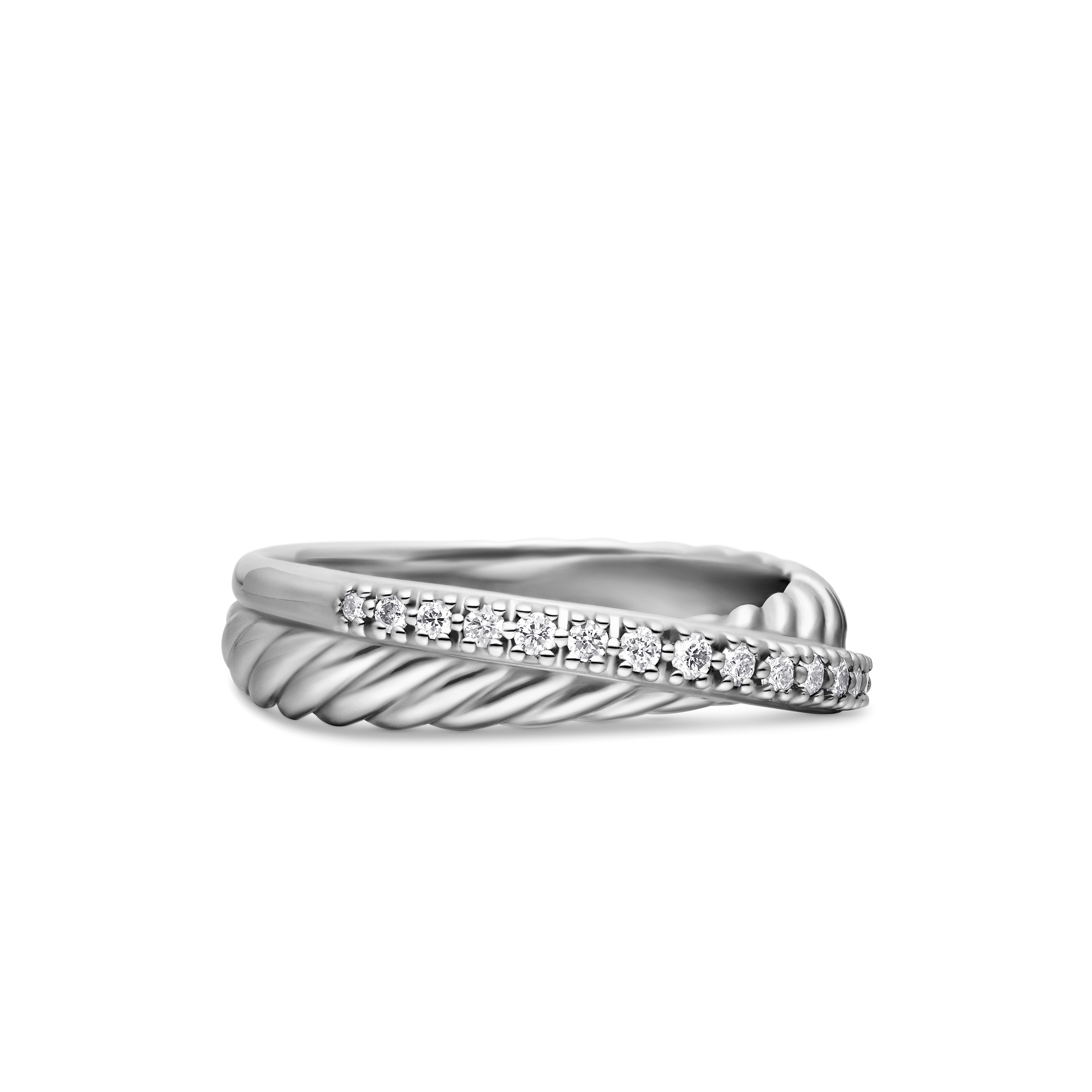 Crossover Band Ring in Sterling Silver with Diamonds, 5.3mm