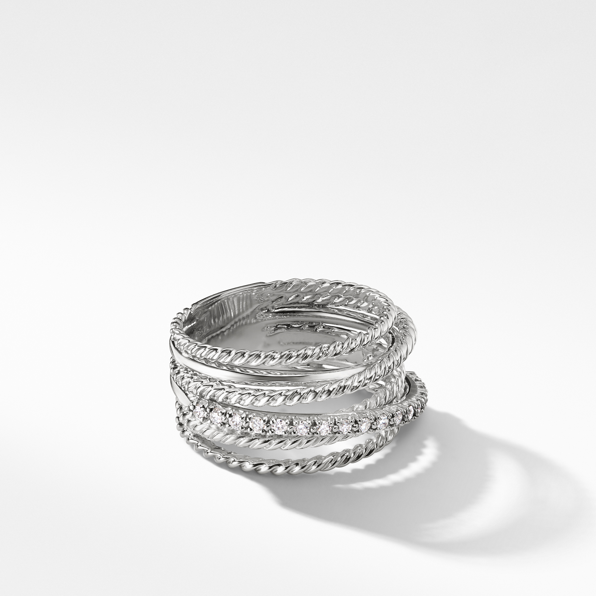 Crossover Ring in Sterling Silver with Pave Diamonds