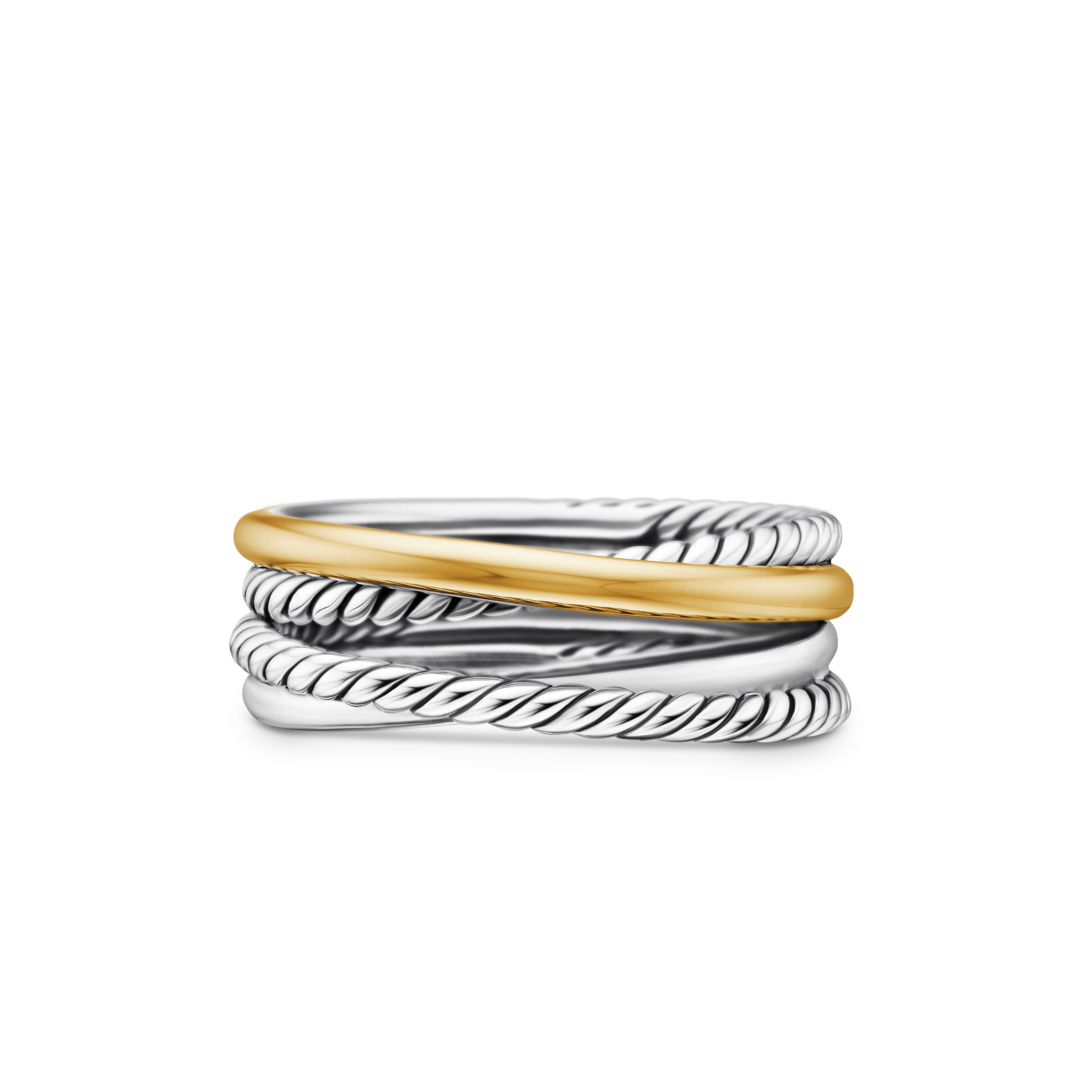 Crossover Band Ring in Sterling Silver with 18K Yellow Gold, 6.8mm