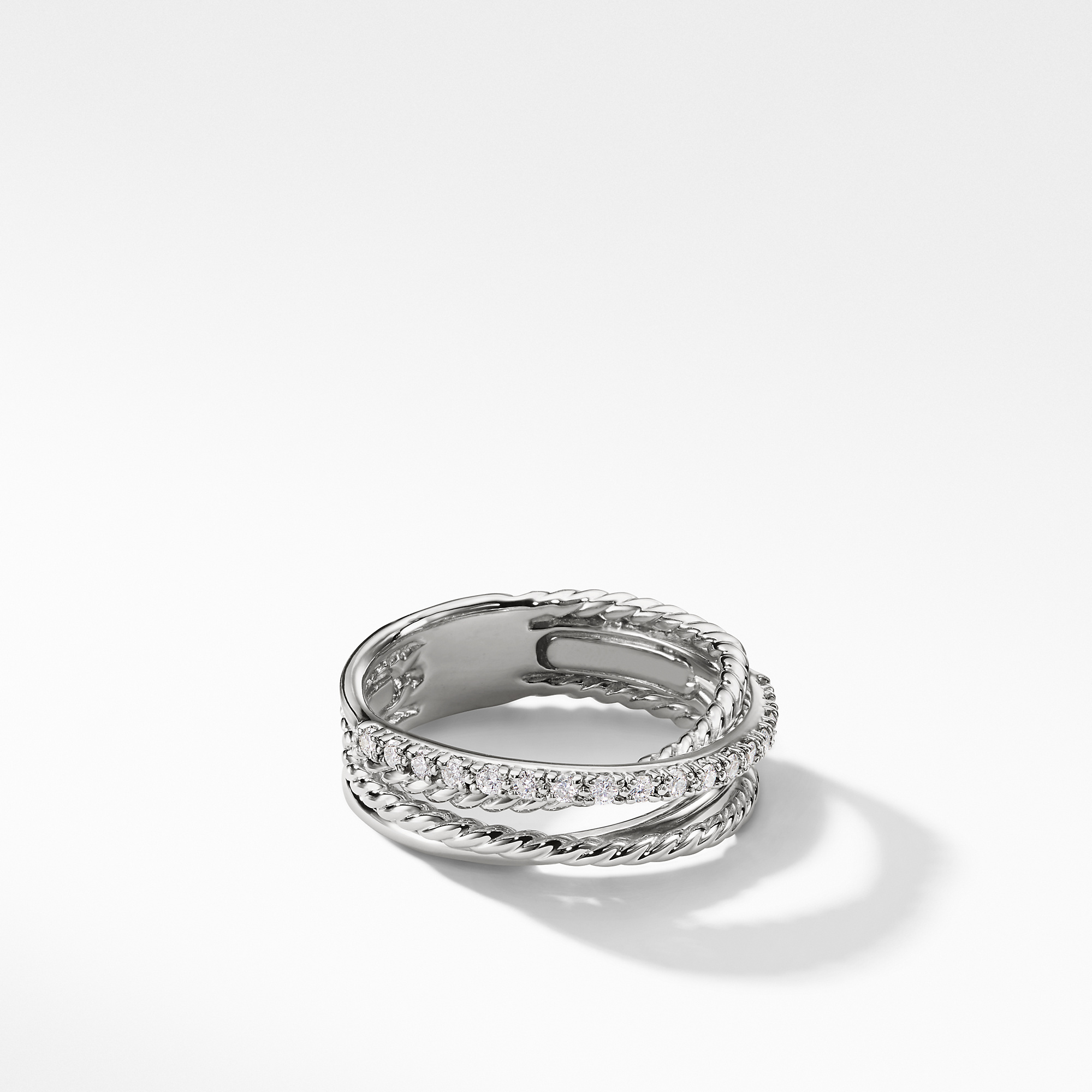 Crossover Band Ring in Sterling Silver with Pave Diamonds