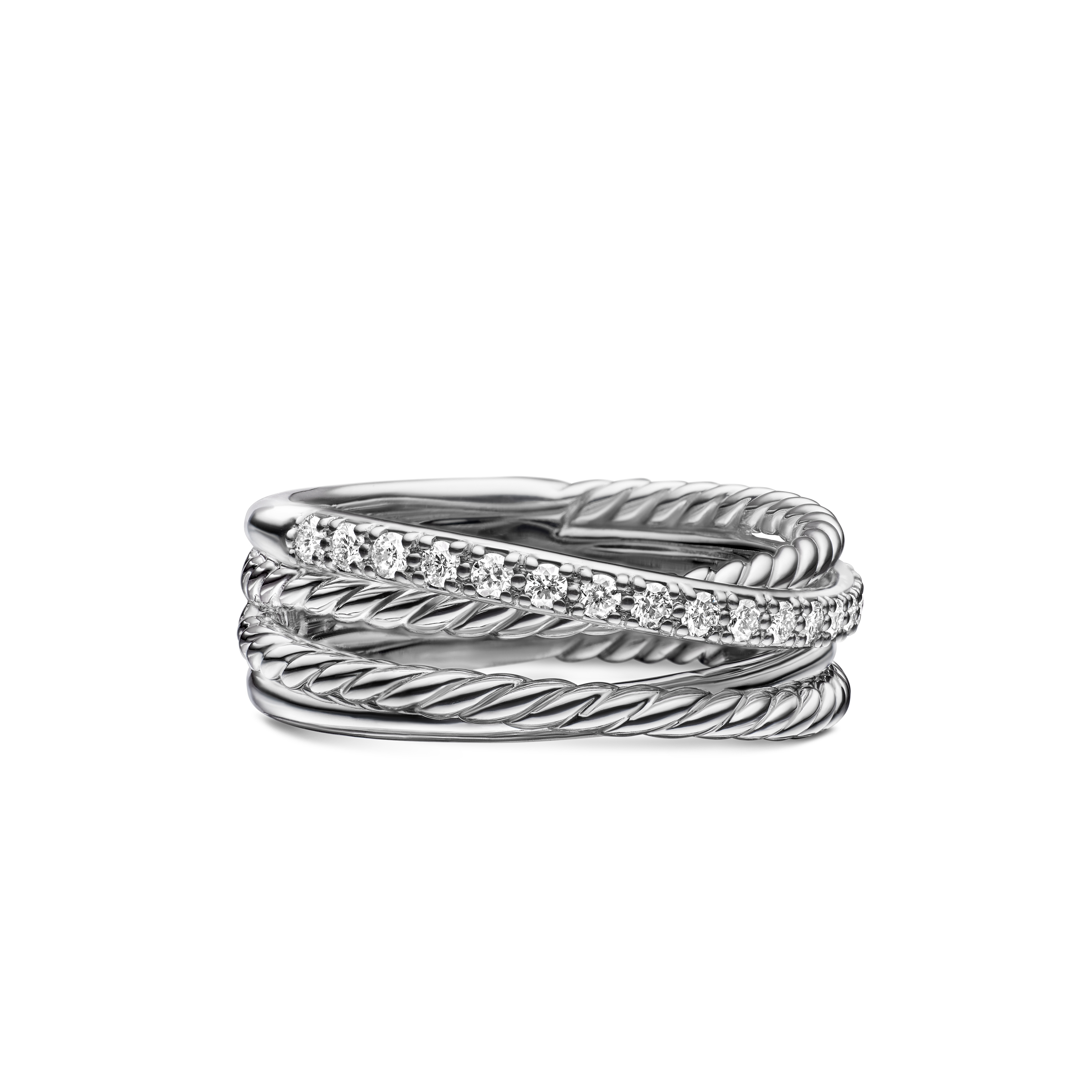 Crossover Band Ring in Sterling Silver with Diamonds, 6.8mm