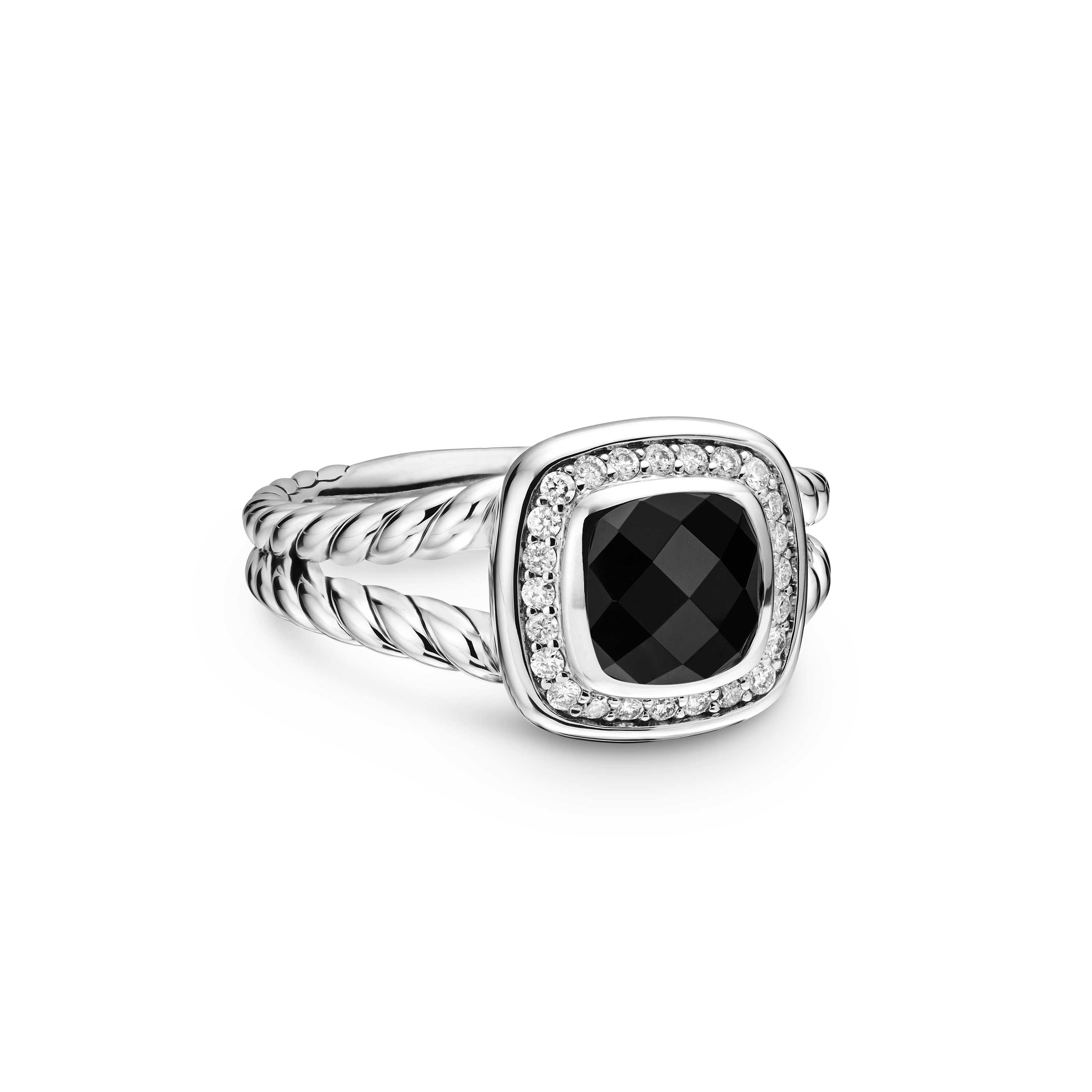 Petite Albion® Ring in Sterling Silver with Black Onyx and Diamonds, 7mm