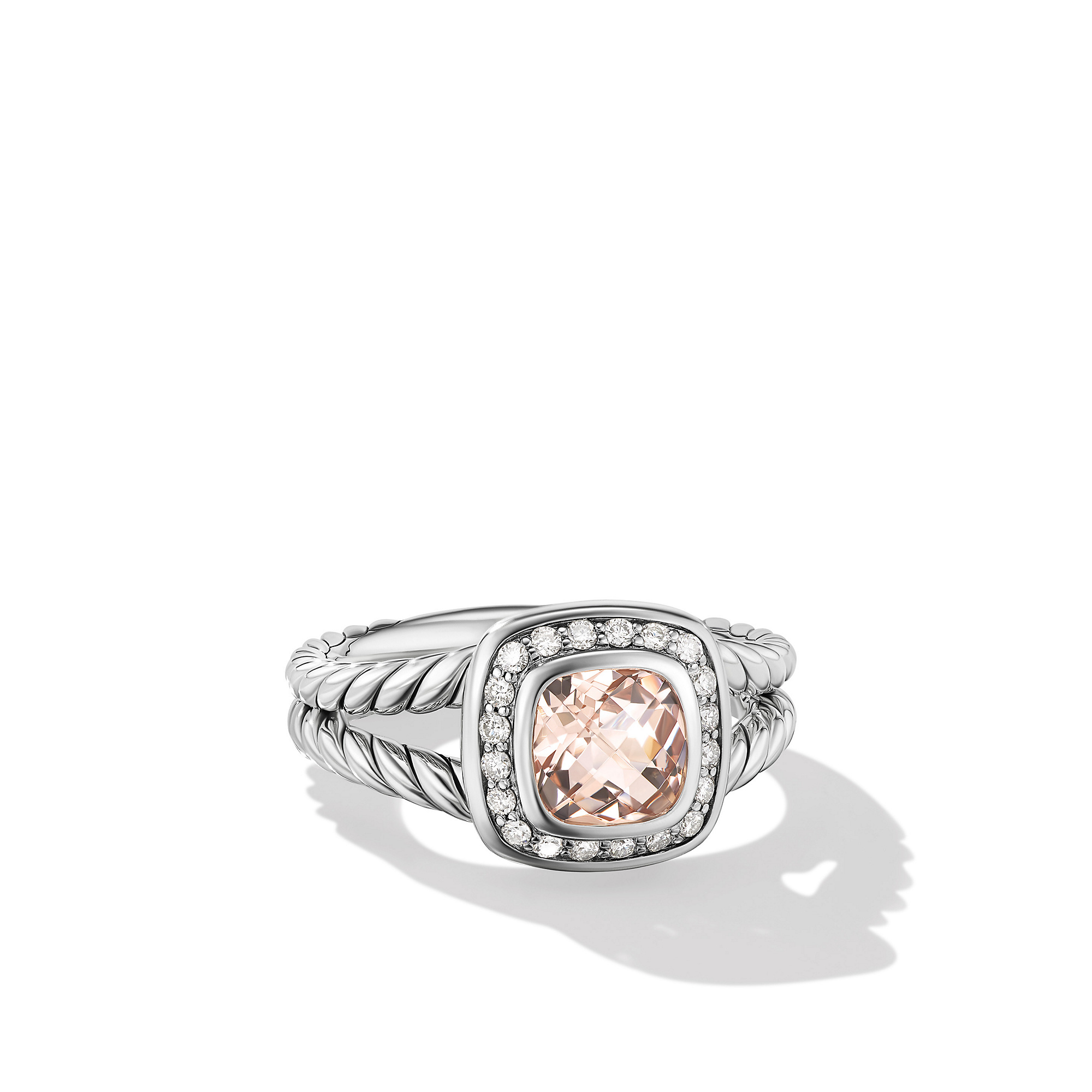 Petite Albion® Ring in Sterling Silver with Morganite and Pave Diamonds