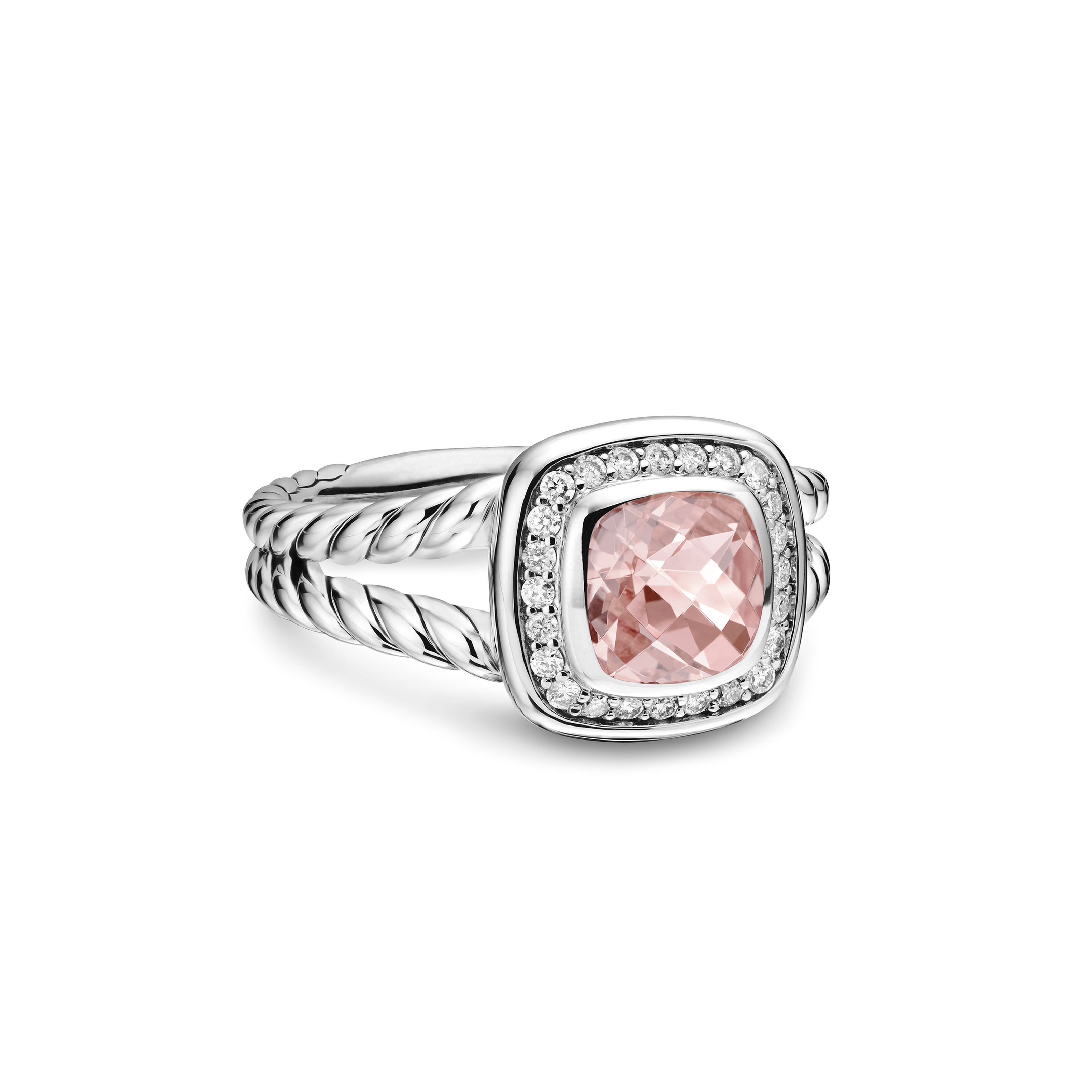 Petite Albion® Ring in Sterling Silver with Morganite and Diamonds, 7mm