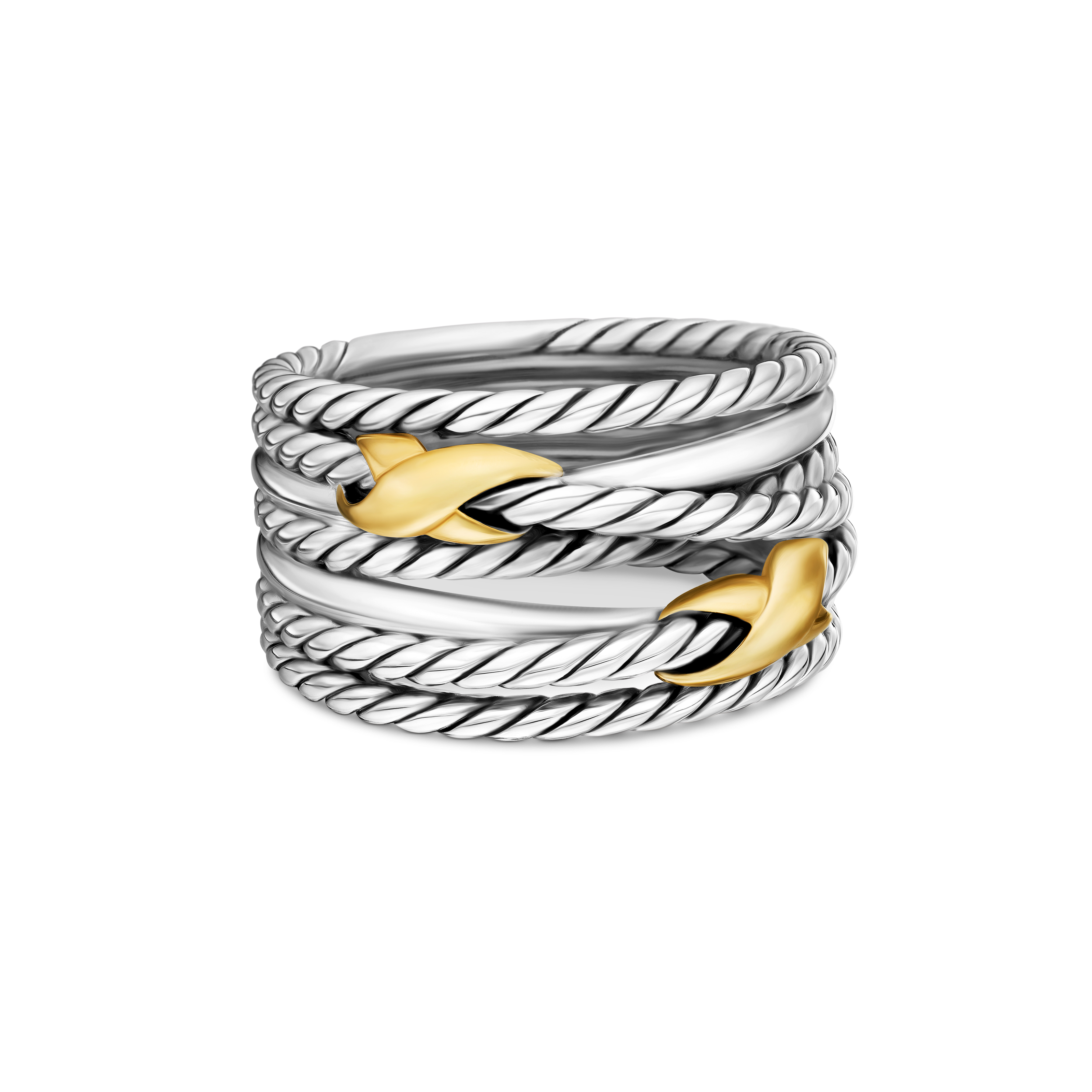 Double X Crossover Ring in Sterling Silver with 18K Yellow Gold, 13mm