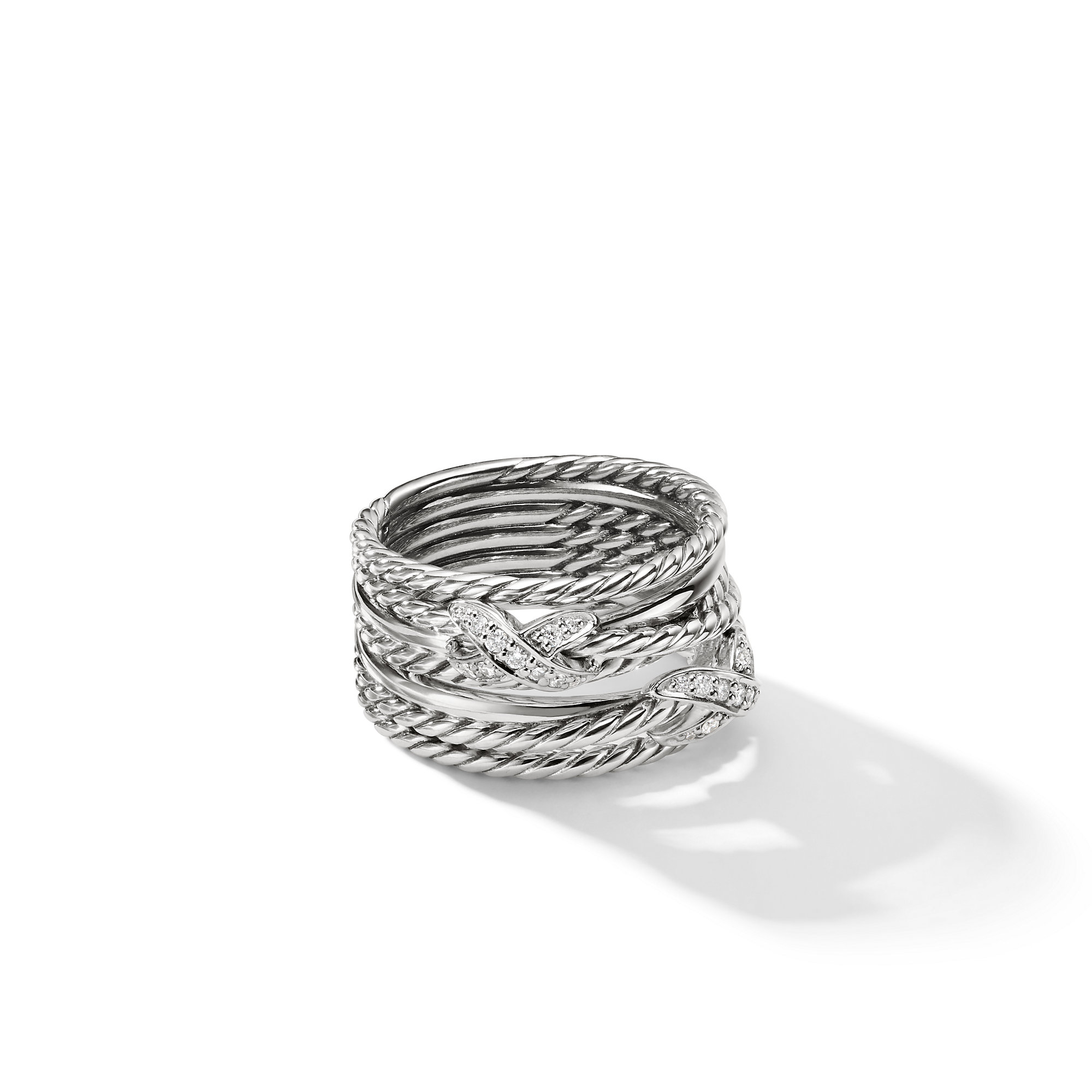 Double X Crossover Ring with Diamonds