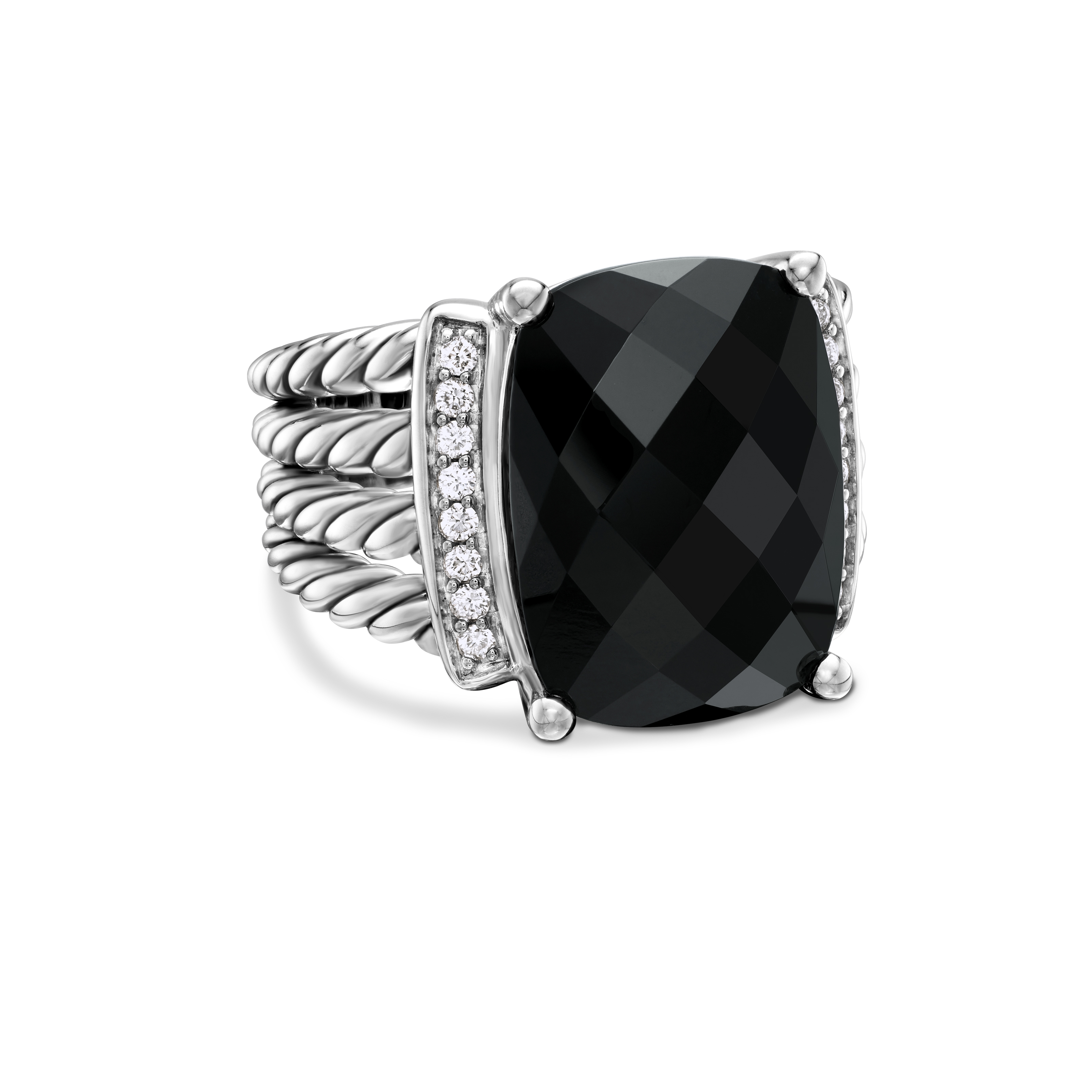 Wheaton® Ring in Sterling Silver with Black Onyx and Pave Diamonds