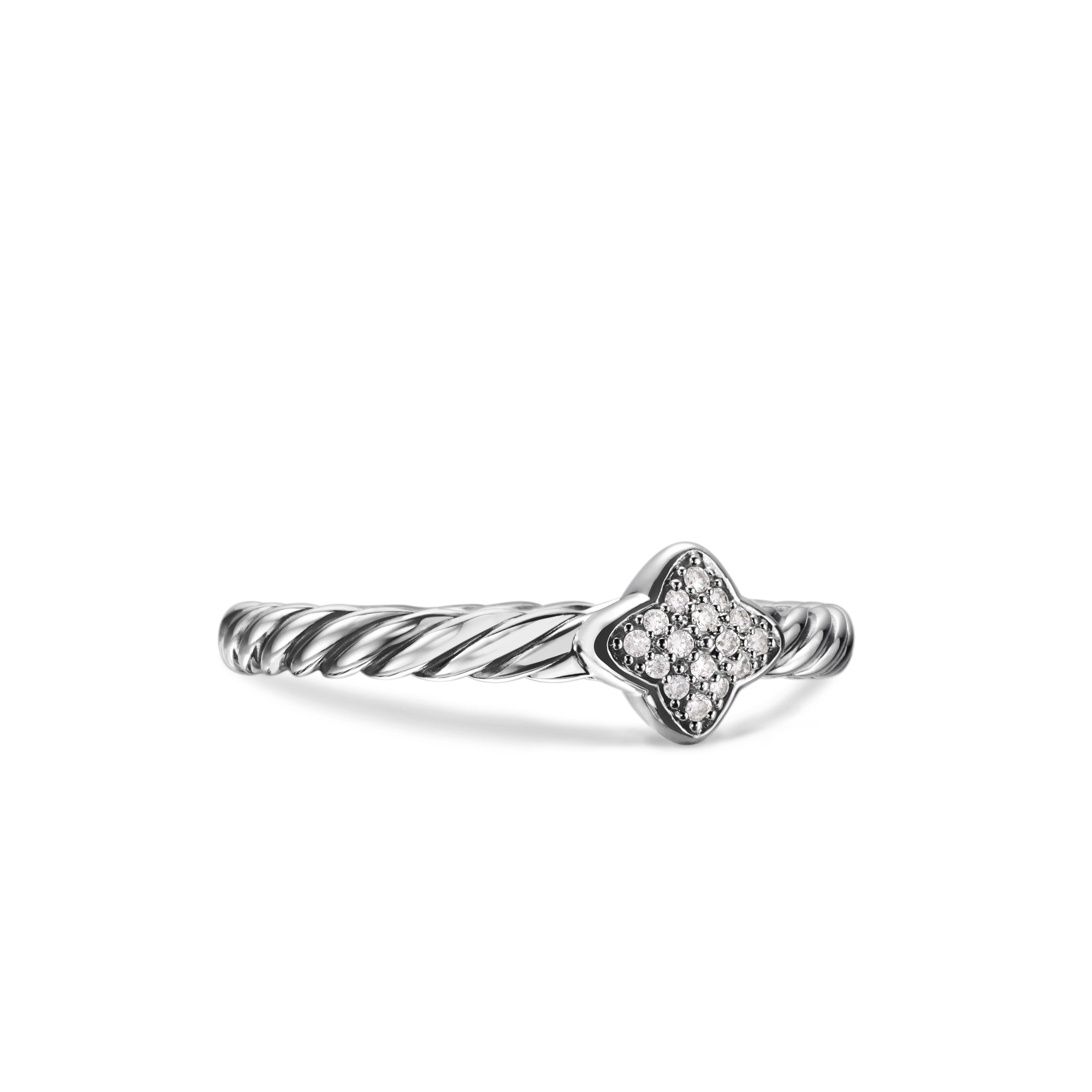 Cable CollectiblesÂ® Quatrefoil Stack Ring in Sterling Silver with PavÃ© Diamonds, 6.6mm