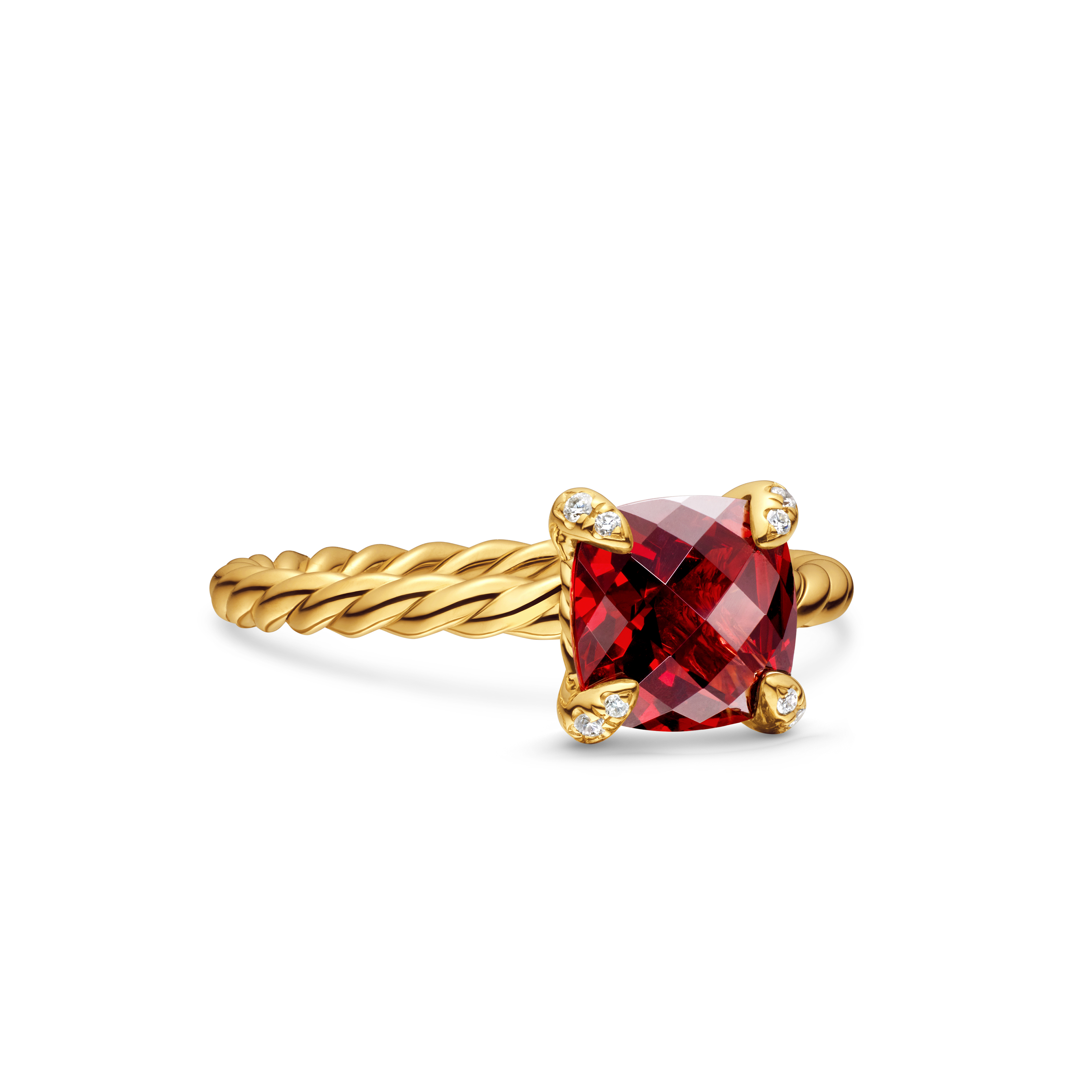 Chatelaine® Ring in 18K Yellow Gold with Garnet and Pave Diamonds