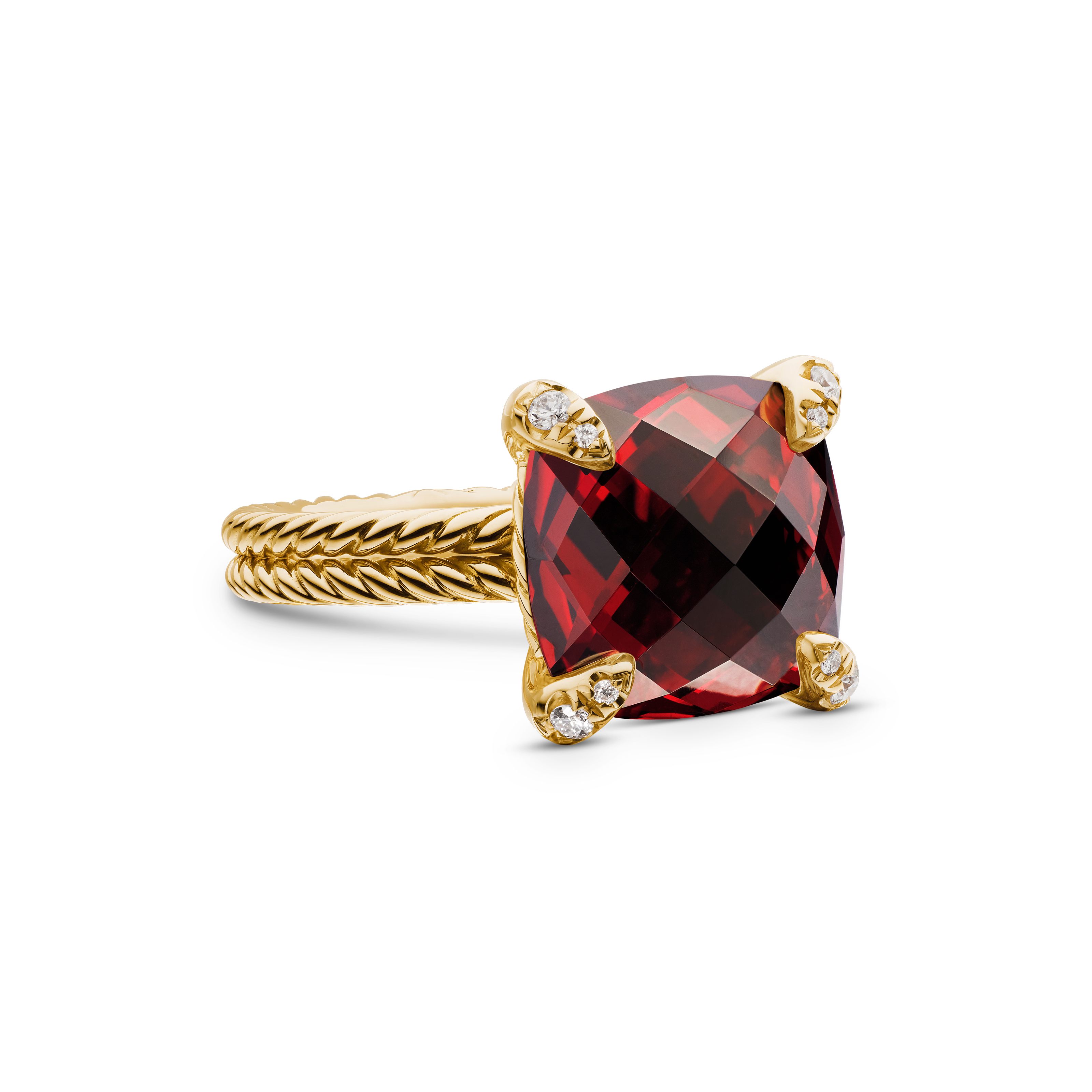 Chatelaine® Ring in 18K Yellow Gold with Garnet and Diamonds, 11mm