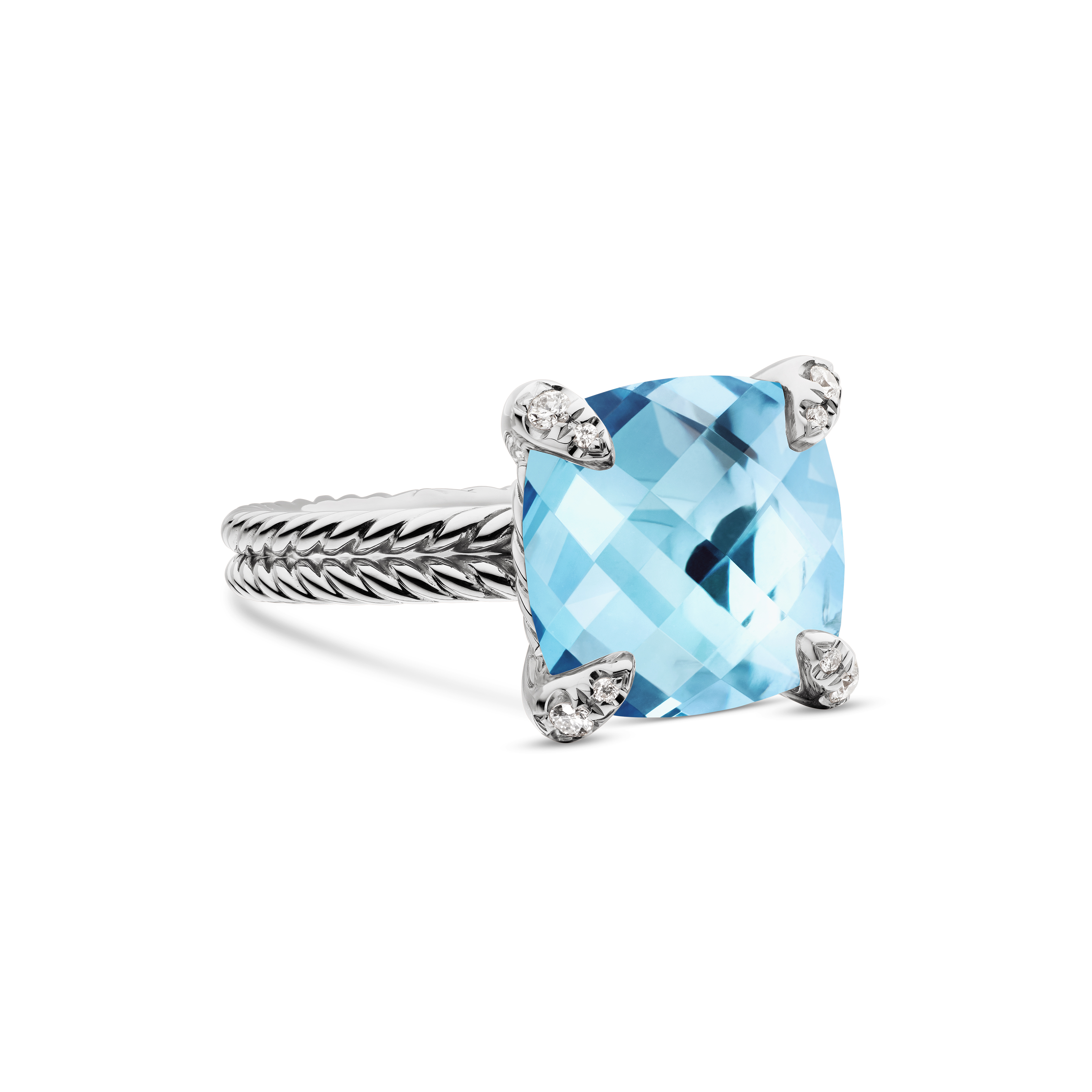 Chatelaine® Ring in Sterling Silver with Blue Topaz and Diamonds, 11mm