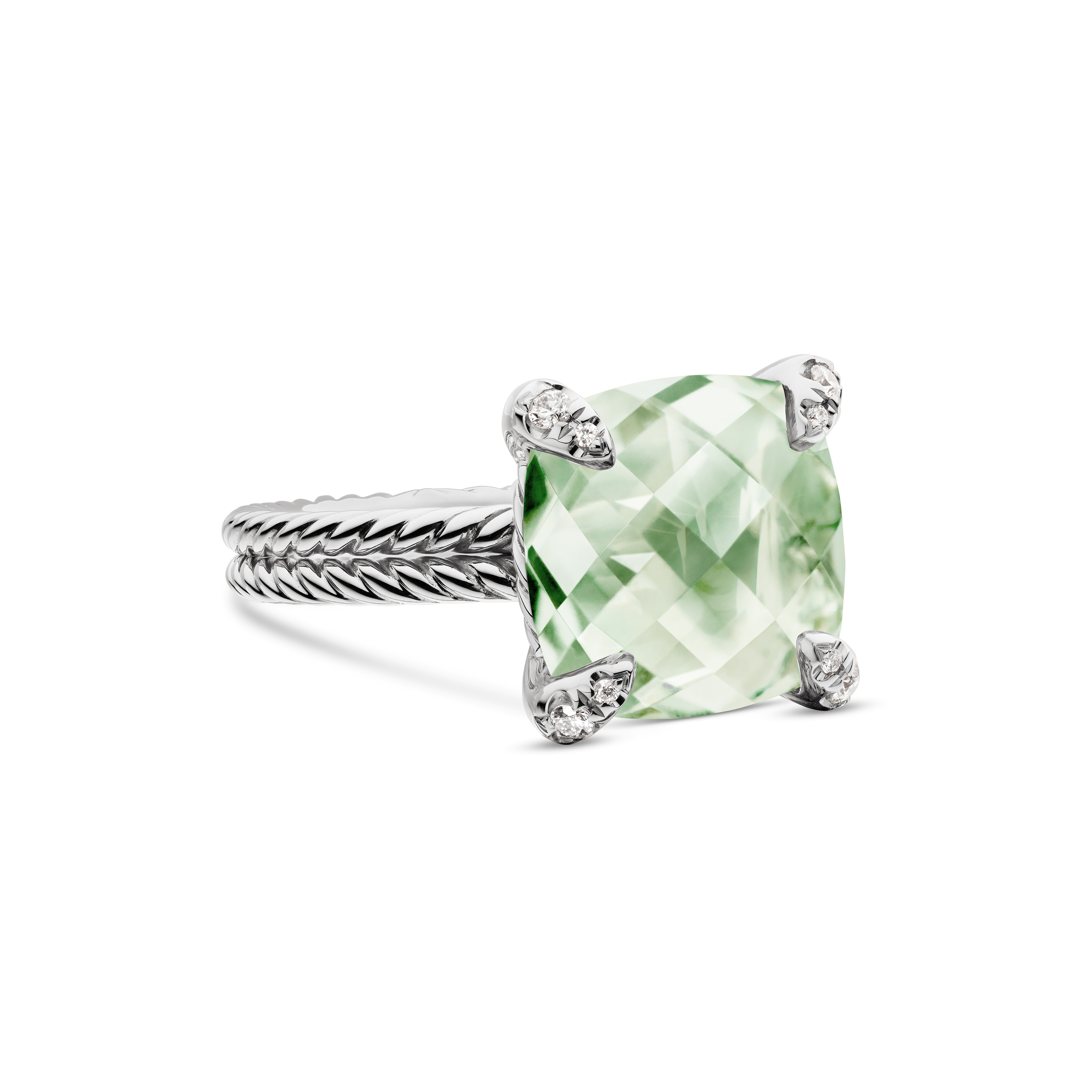 Chatelaine® Ring in Sterling Silver with Prasiolite and Diamonds, 11mm