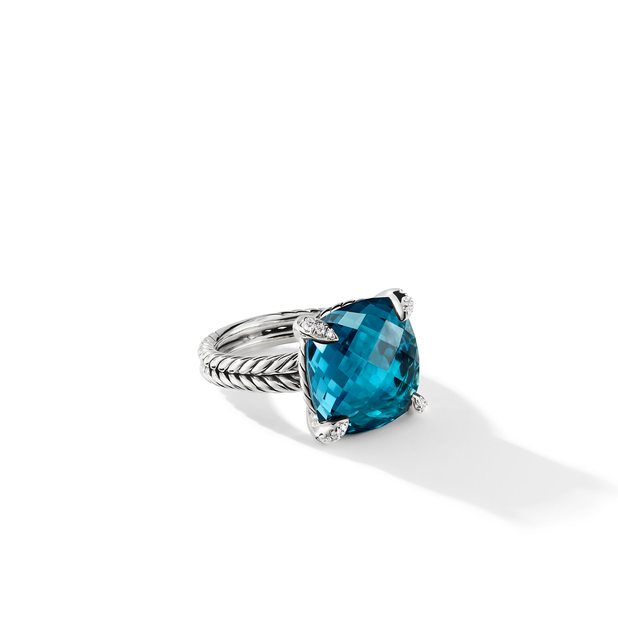 Chatelaine® Ring in Sterling Silver with Hampton Blue Topaz and Pave Diamonds