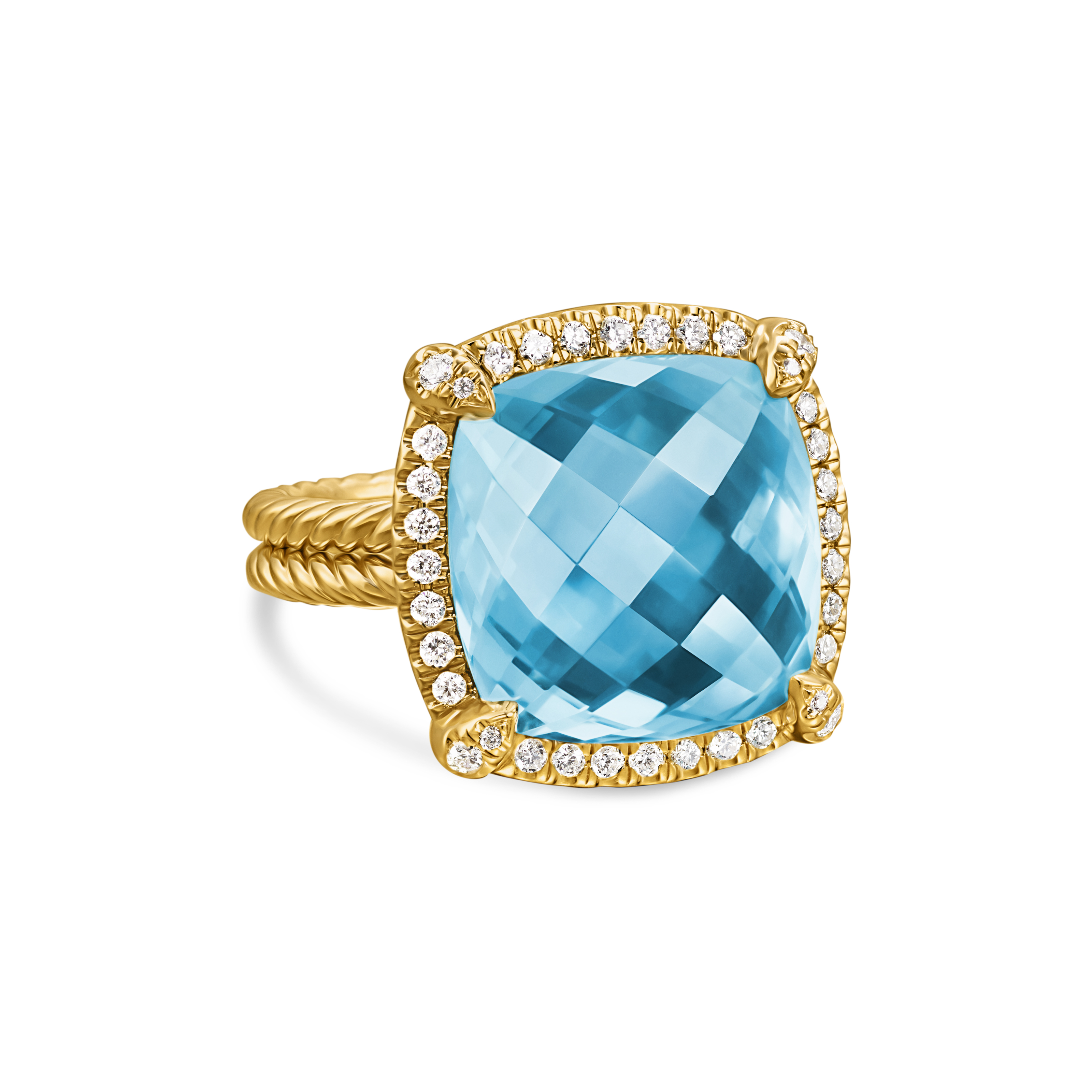 Chatelaine® Pavé Bezel Ring in 18K Yellow Gold with Blue Topaz and Diamonds, 14mm
