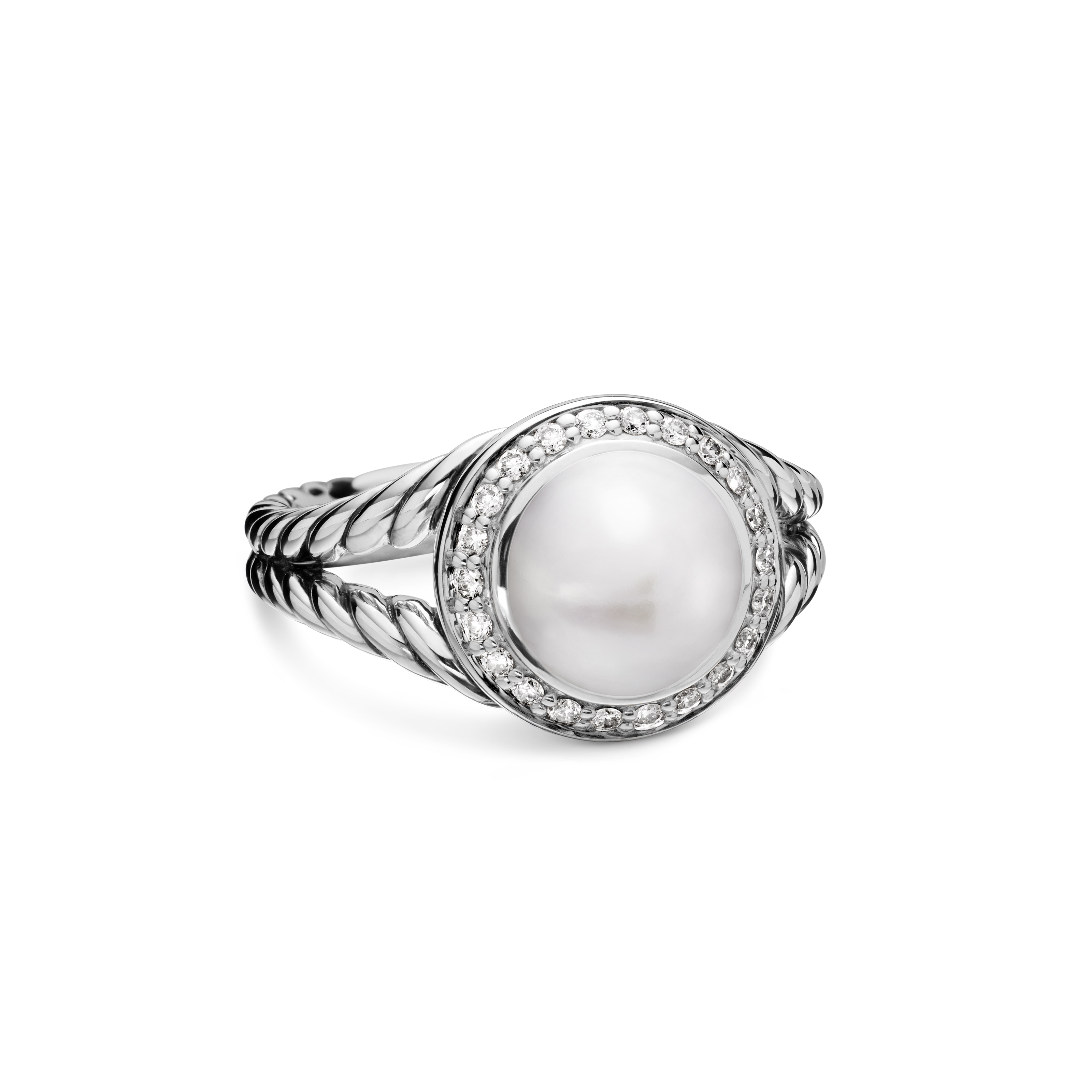 Pearl Ring in Sterling Silver with Pearl and Diamonds, 12mm