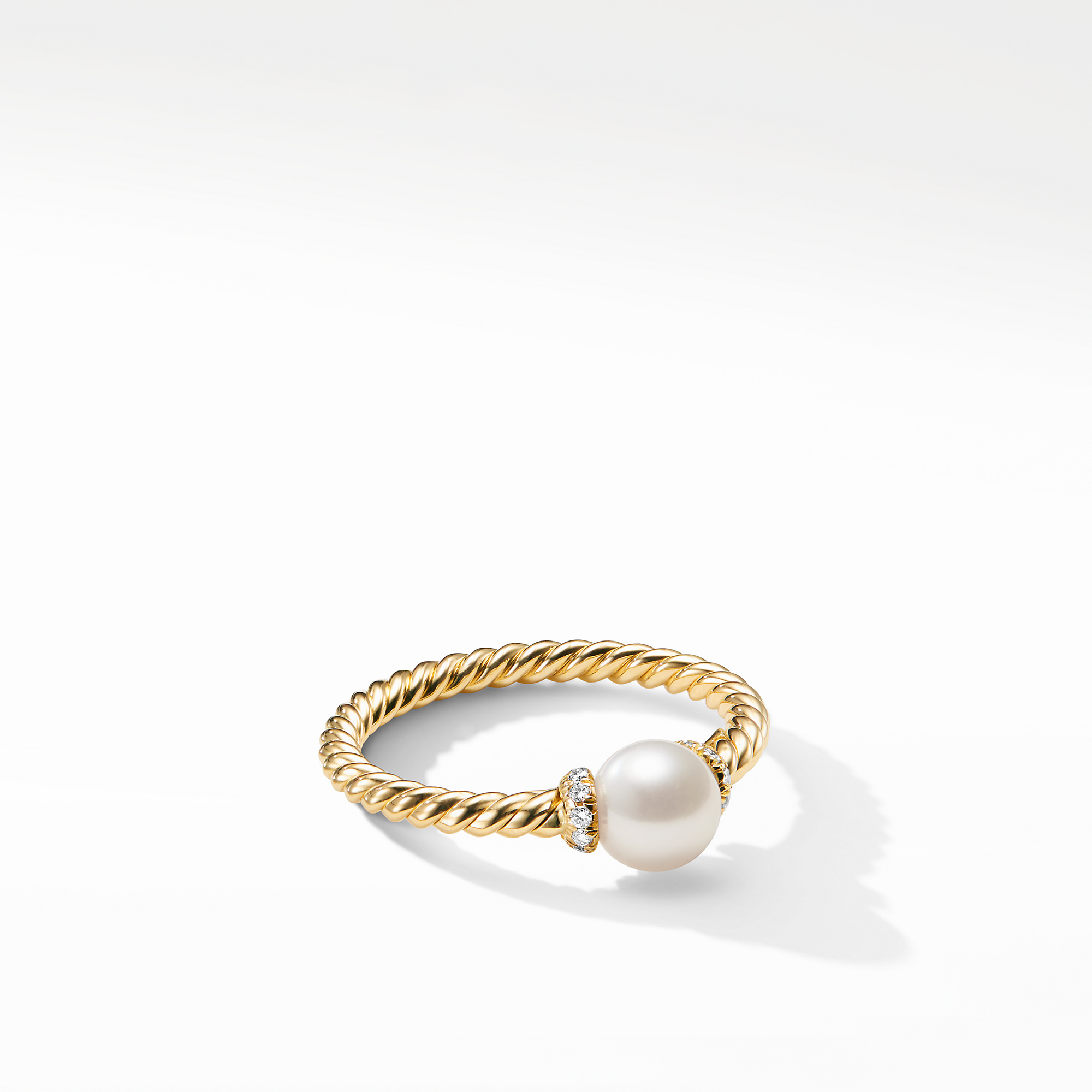 Petite Solari Station Ring in 18K Yellow Gold with Pearl and Pave Diamonds